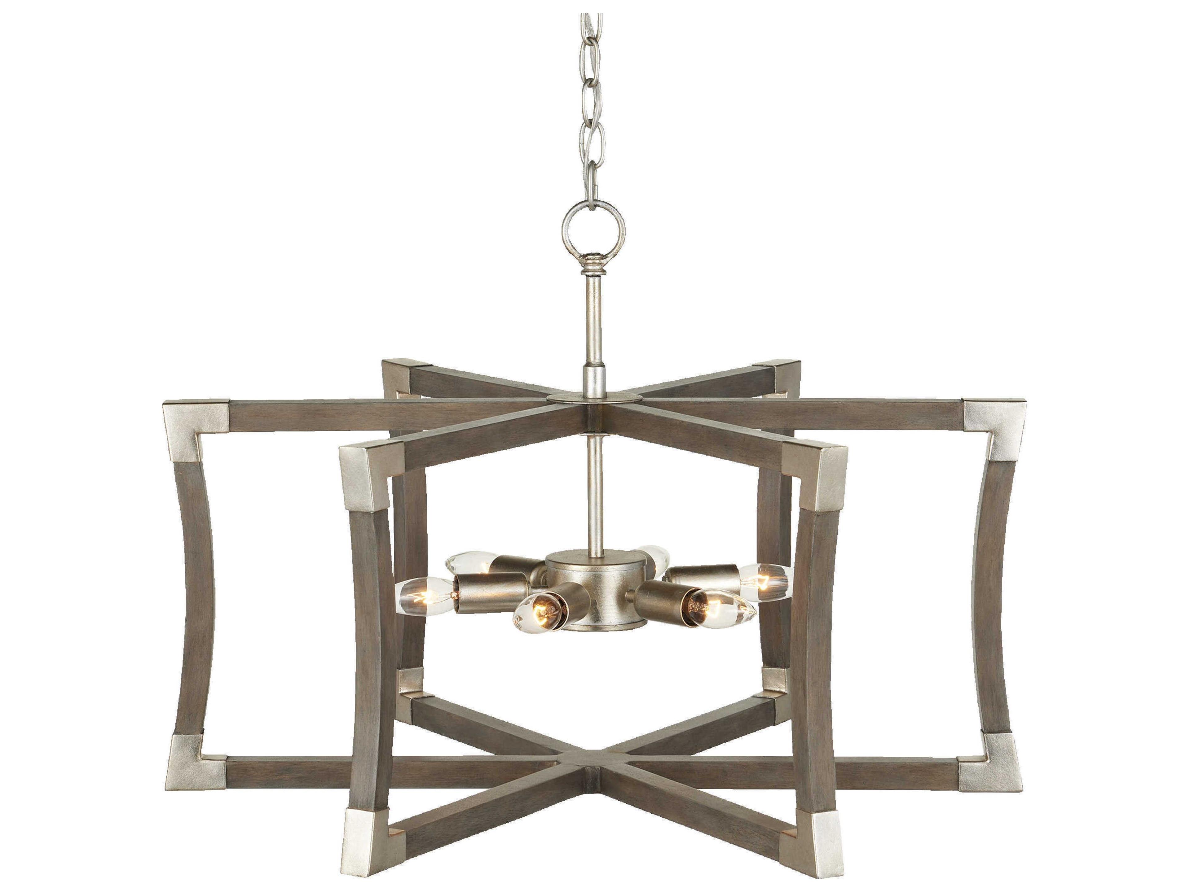 Currey & Company Bastian 6-Light Chateau Gray contemporary Silver Leaf Geometric Pendant