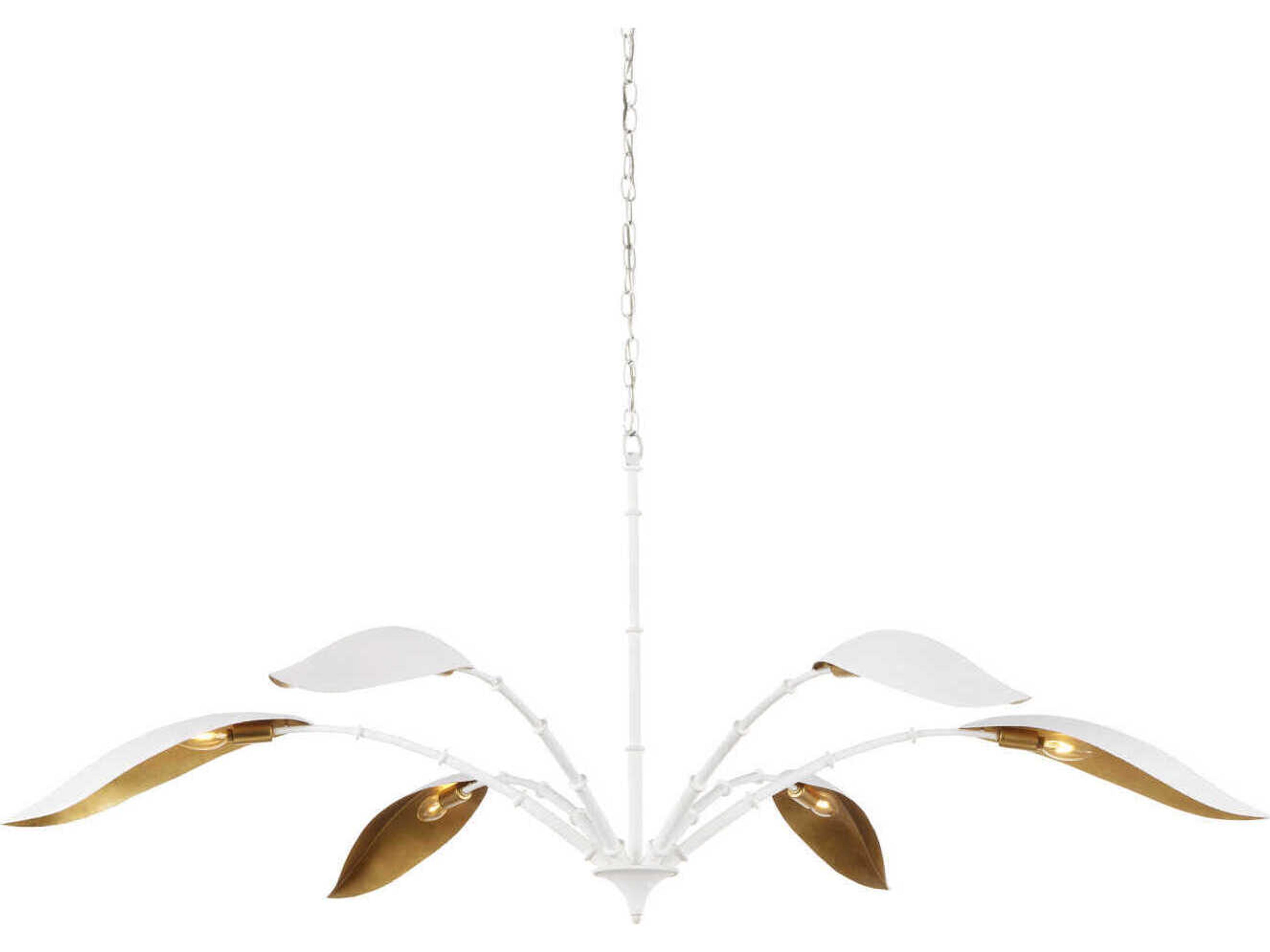 Yuriko 6-Light Gesso White contemporary Gold Leaf Chandelier