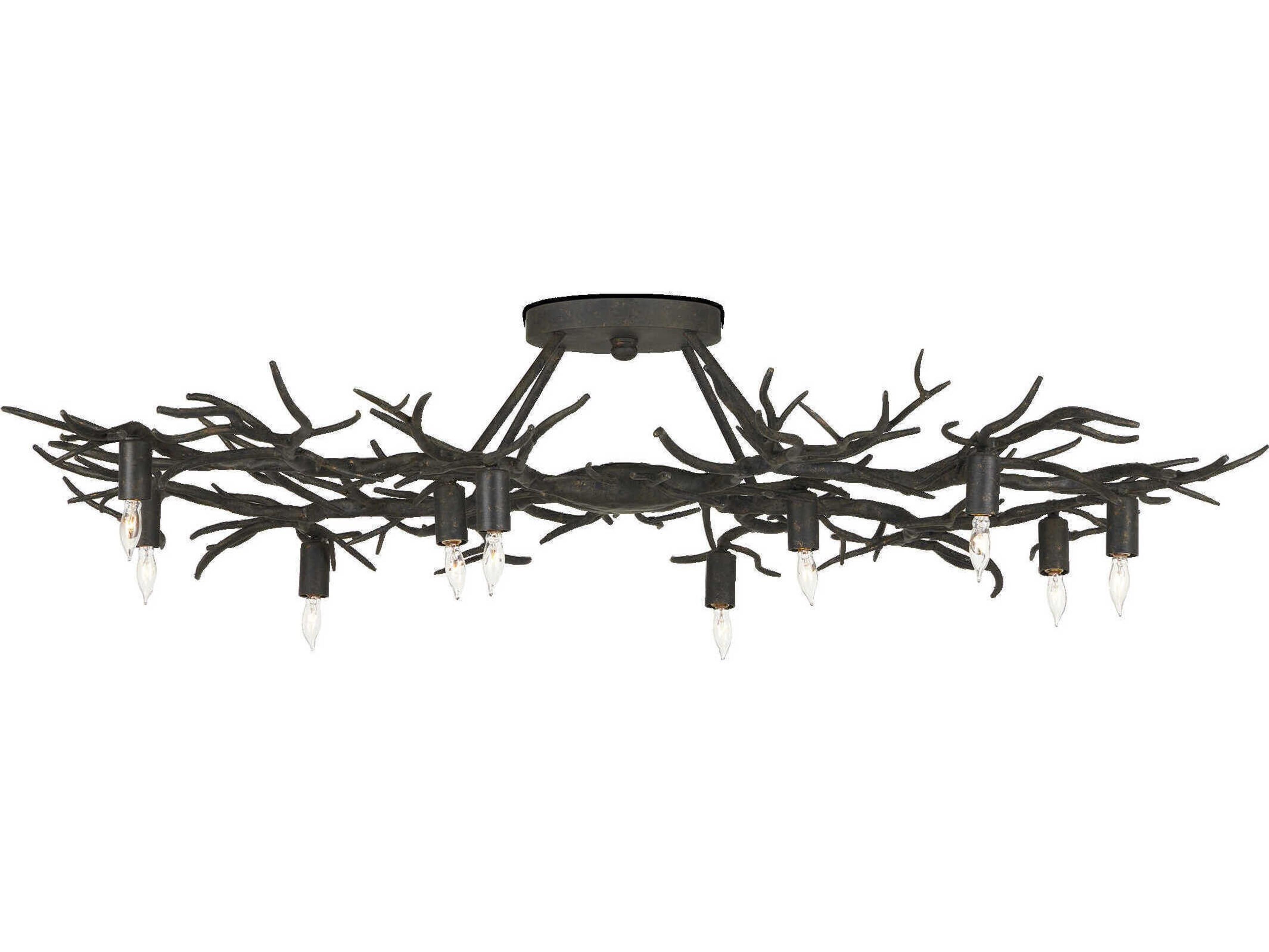 Currey & Company Rainforest 10-Light Rustic Bronze Semi Flush Mount