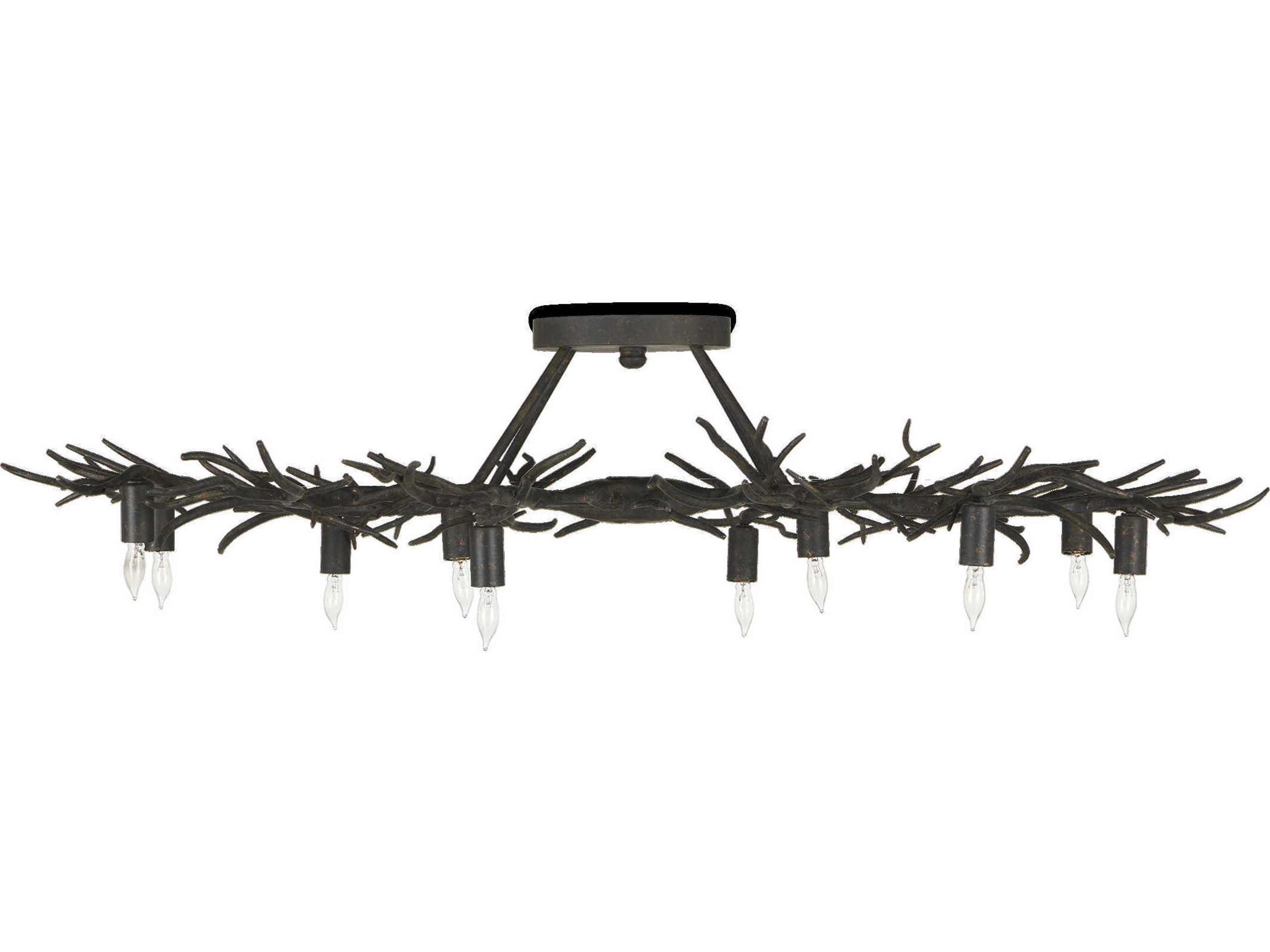 Currey & Company Rainforest 10-Light Rustic Bronze Semi Flush Mount