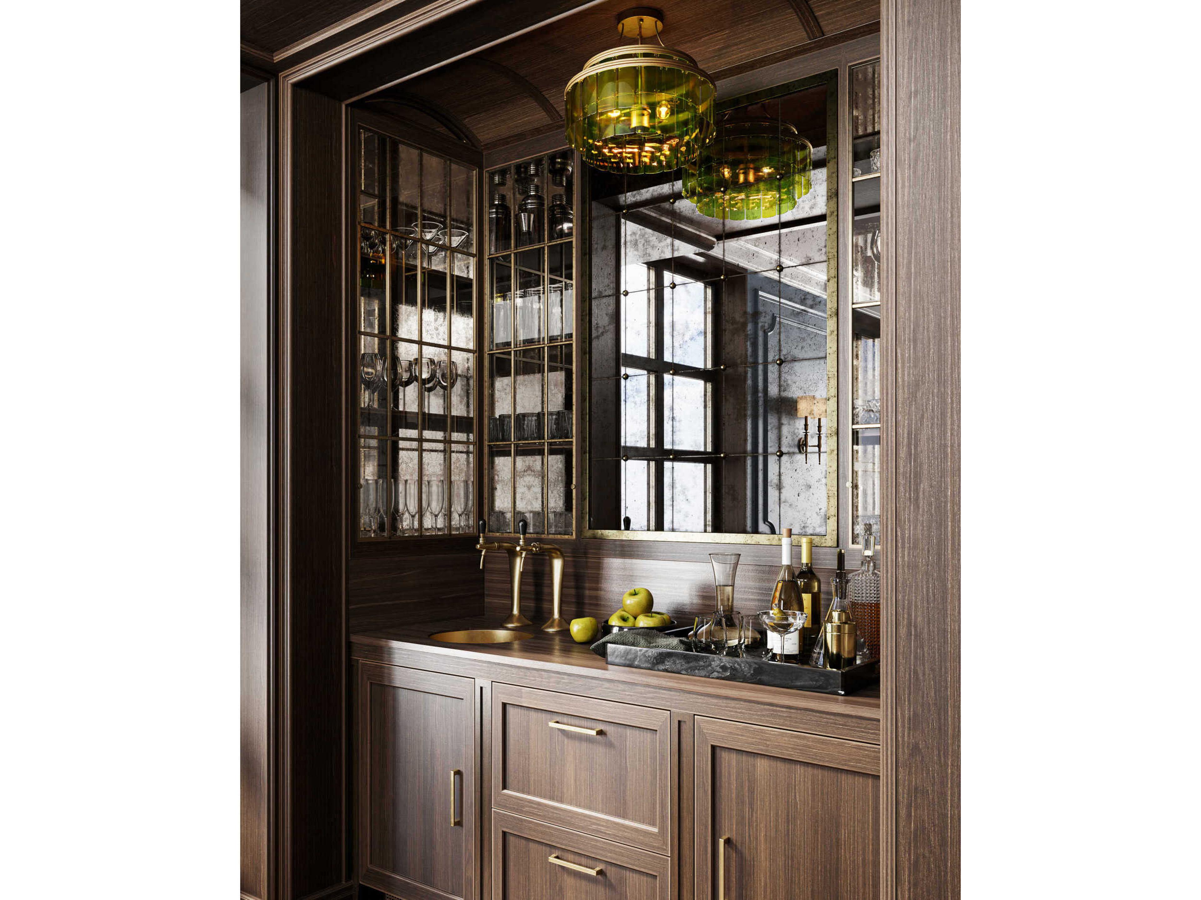 Currey & Company Vintner 3-Light Contemporary Gold Leaf Green Drum Semi Flush Mount