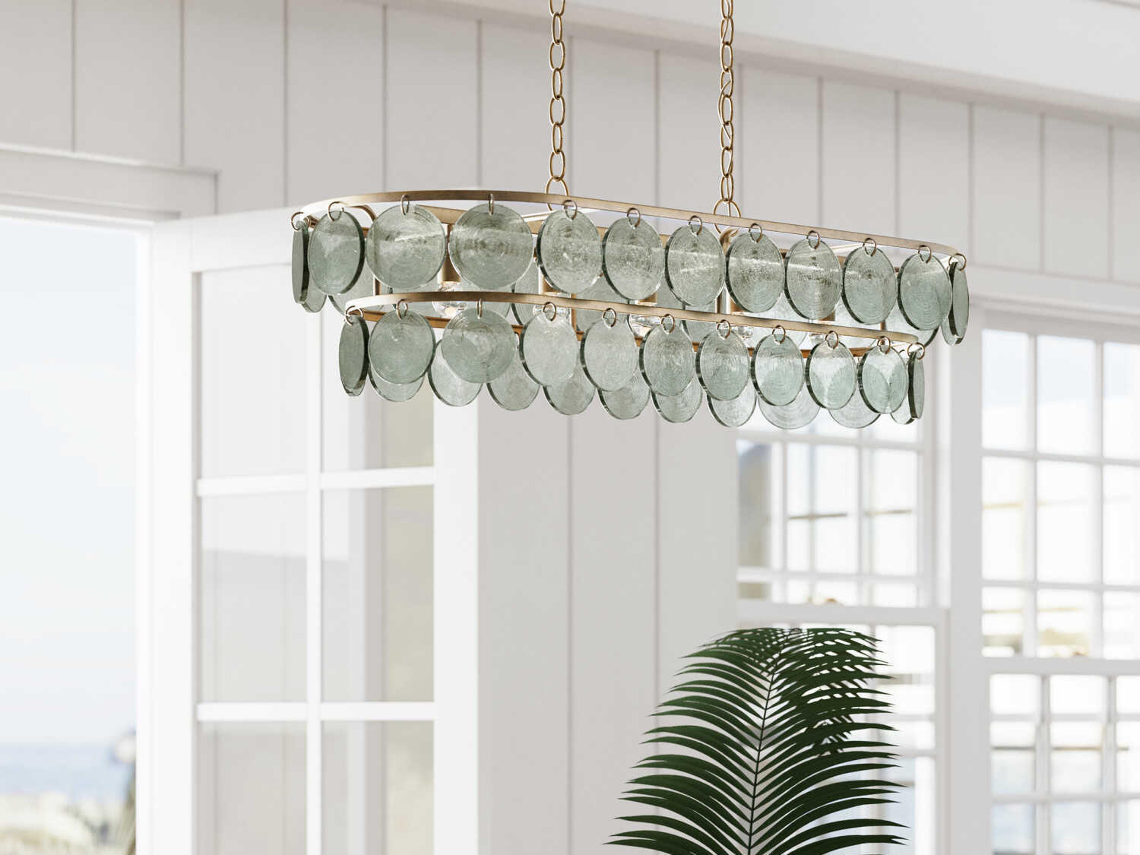 Currey & Company Settat 5-Light Silver Leaf Glass Linear Island Pendant