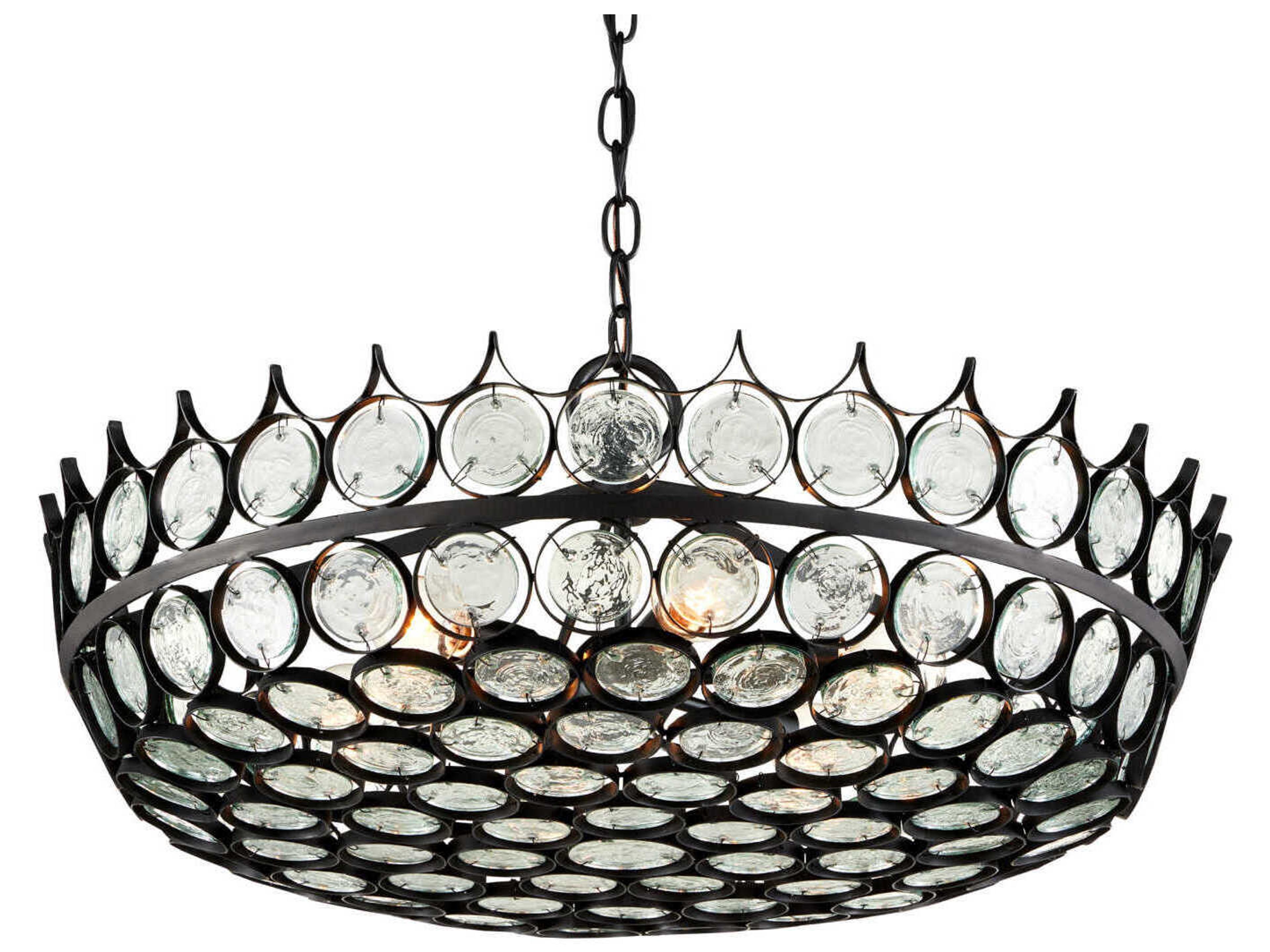 Currey & Company Augustus 6-Light Satin Black Glass Chandelier