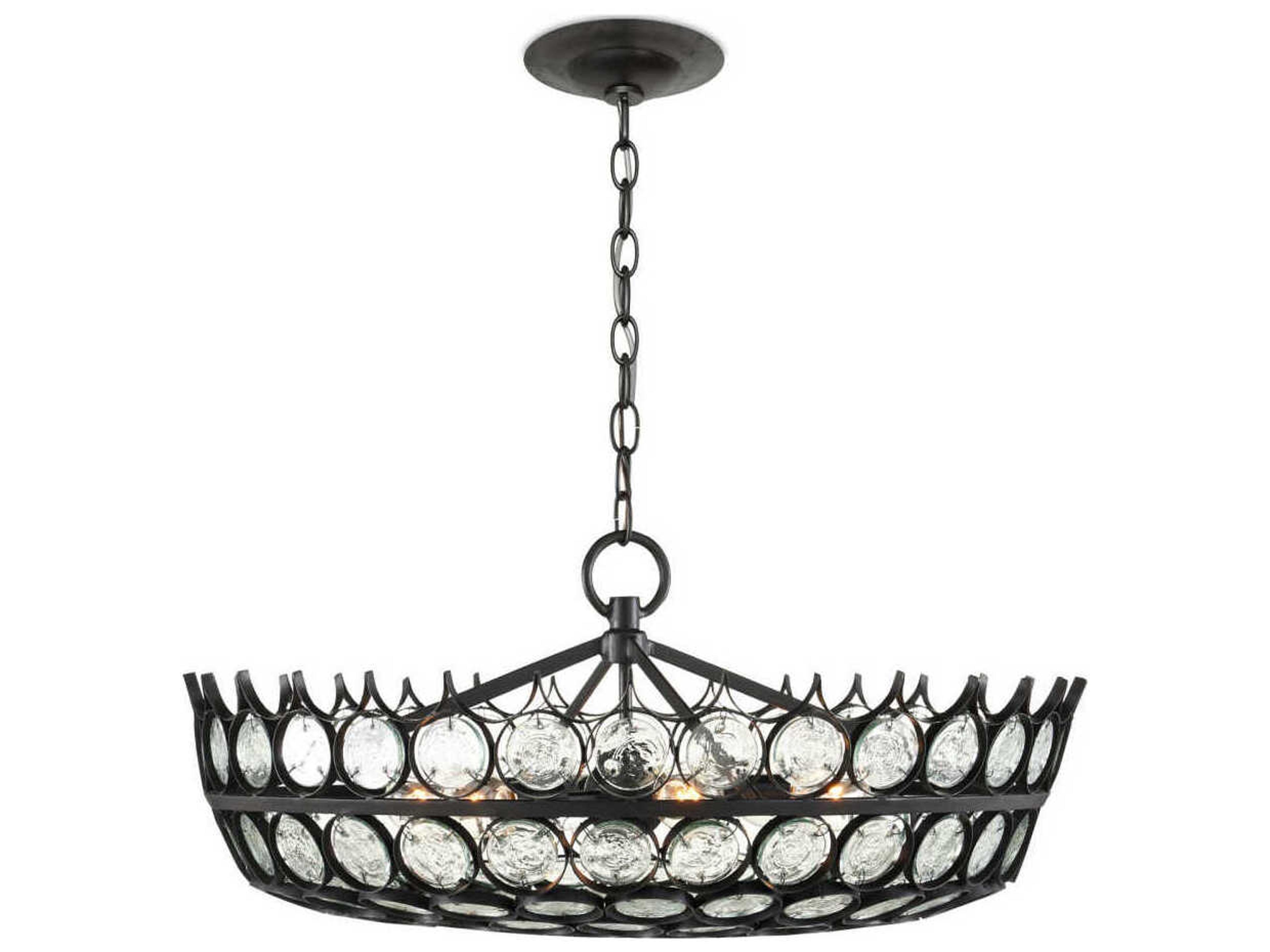 Currey & Company Augustus 6-Light Satin Black Glass Chandelier