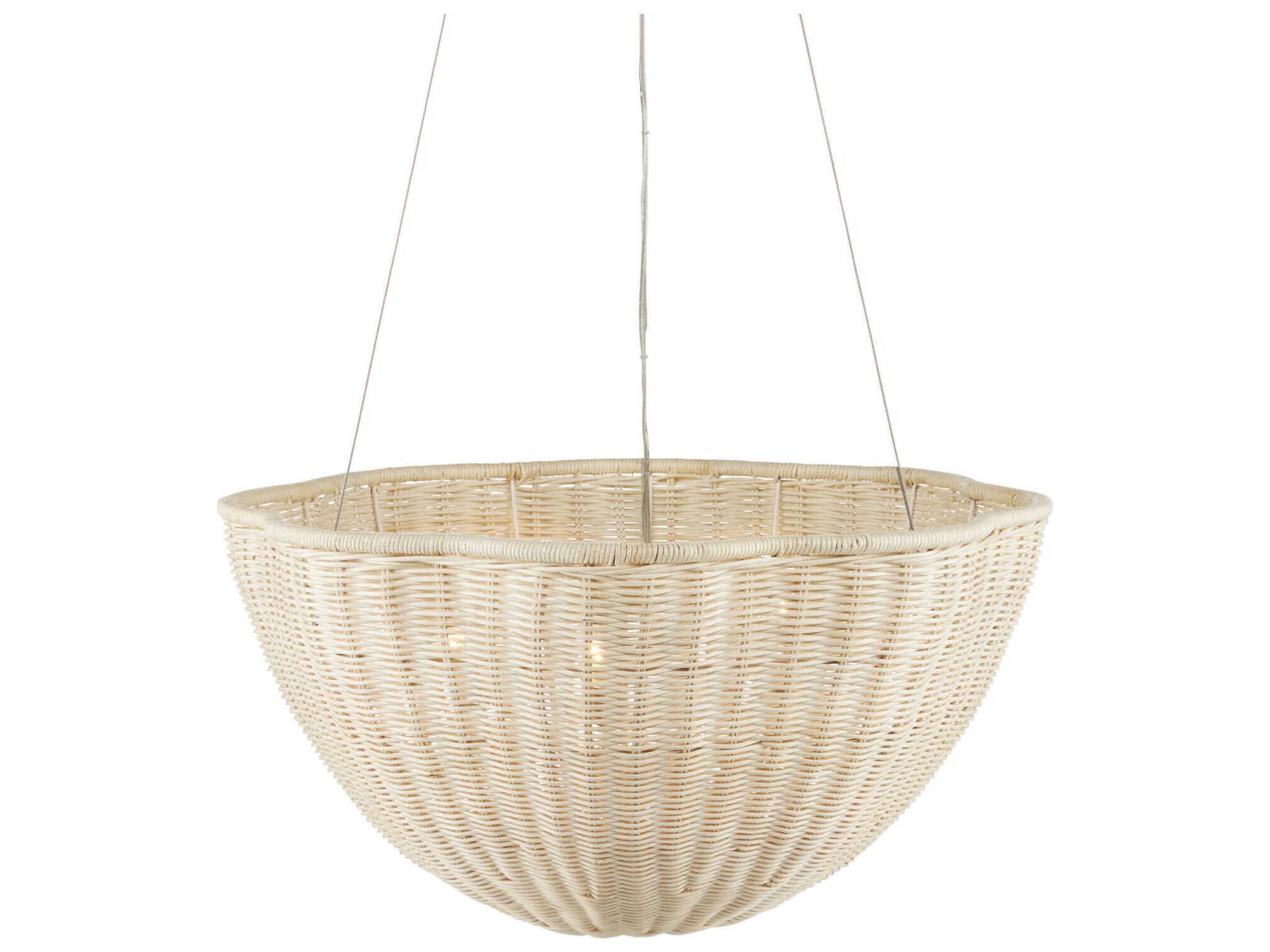 Currey & Company Telos 3-Light Bleached Natural Vanilla White Pendant