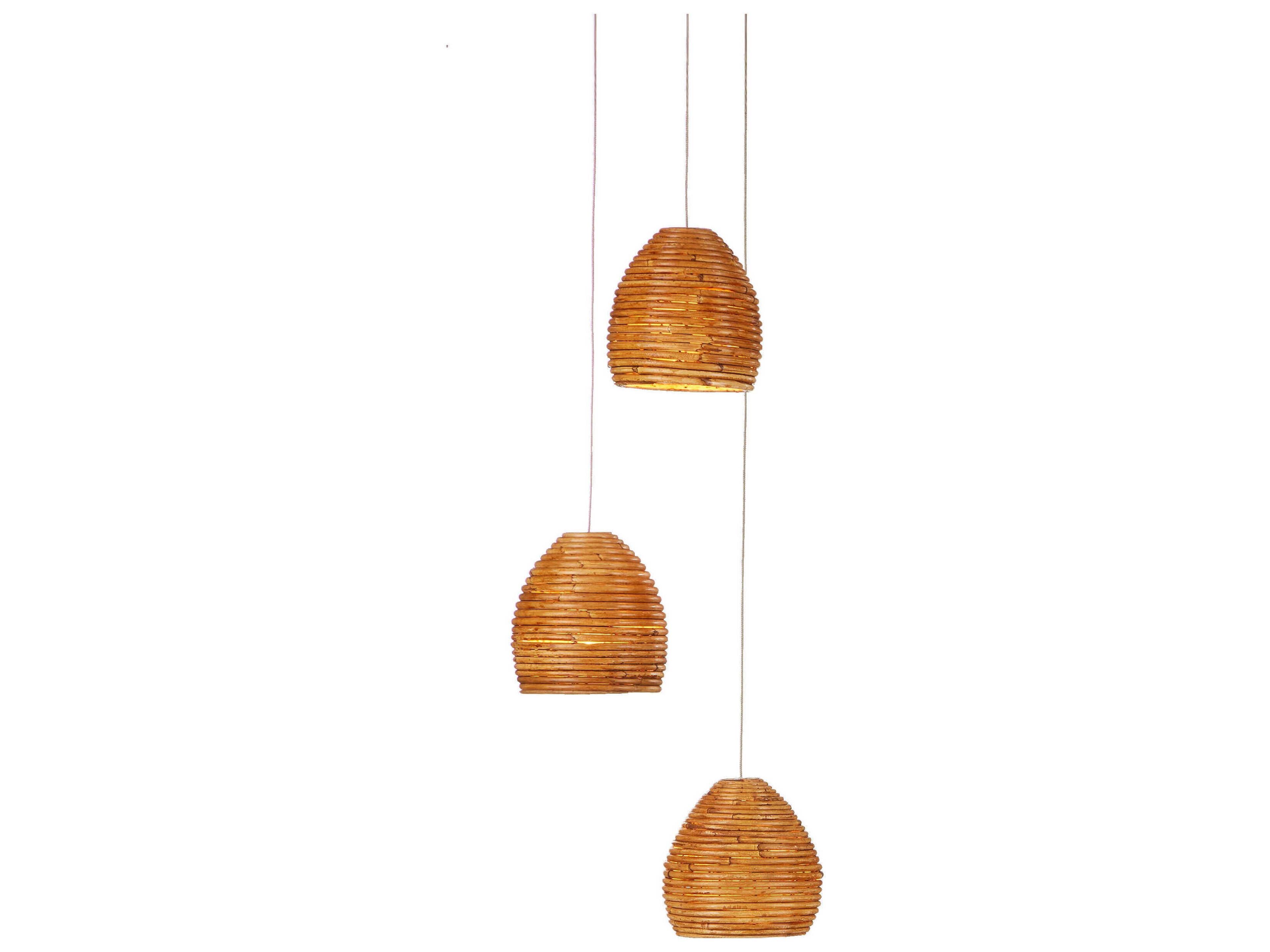 Currey & Company Beehive 3-Light Natural Rattan Silver Brown Dome Mini Pendant
