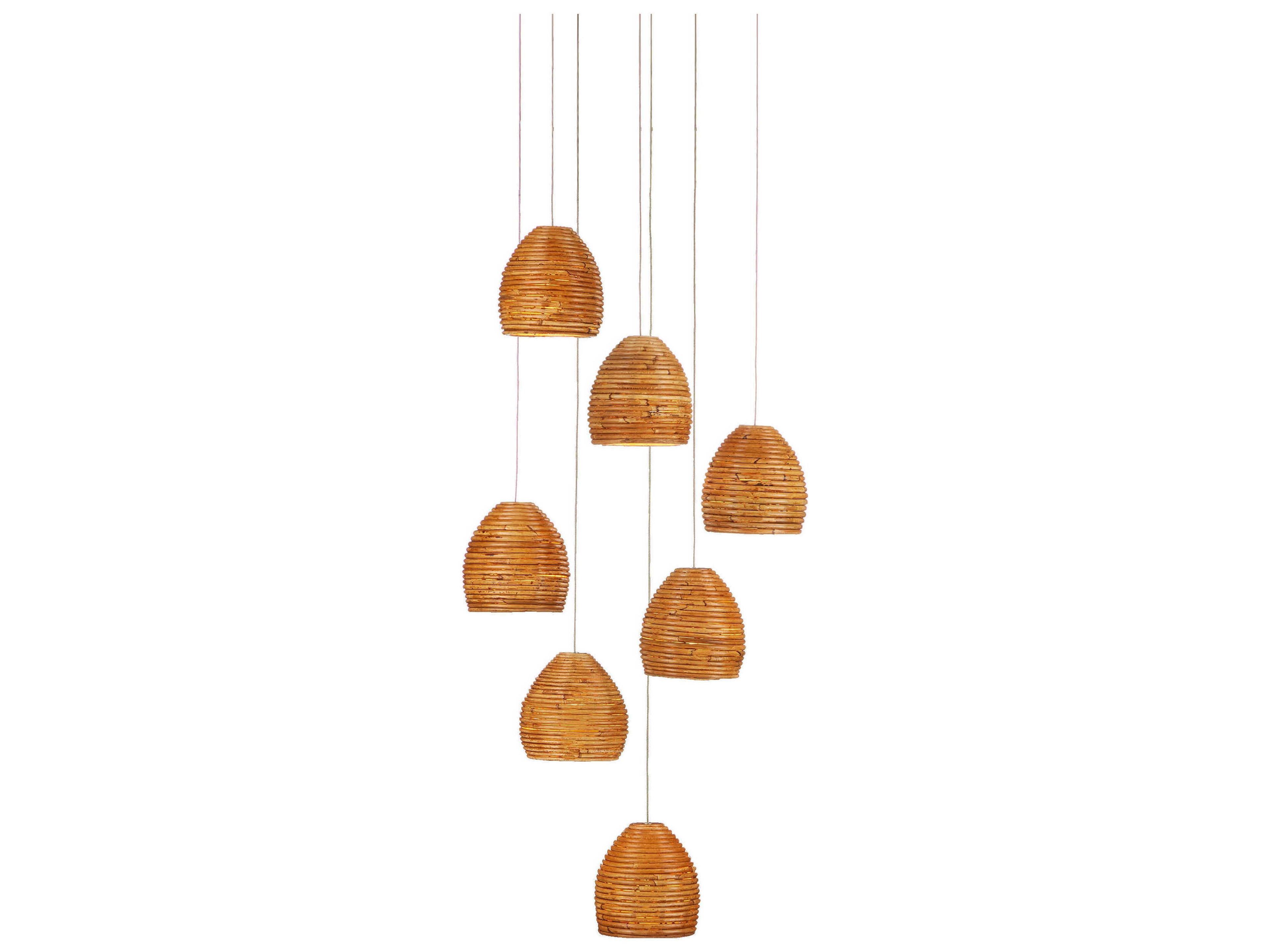 Beehive 7-Light Natural Rattan Silver Brown Bowl Dome Pendant