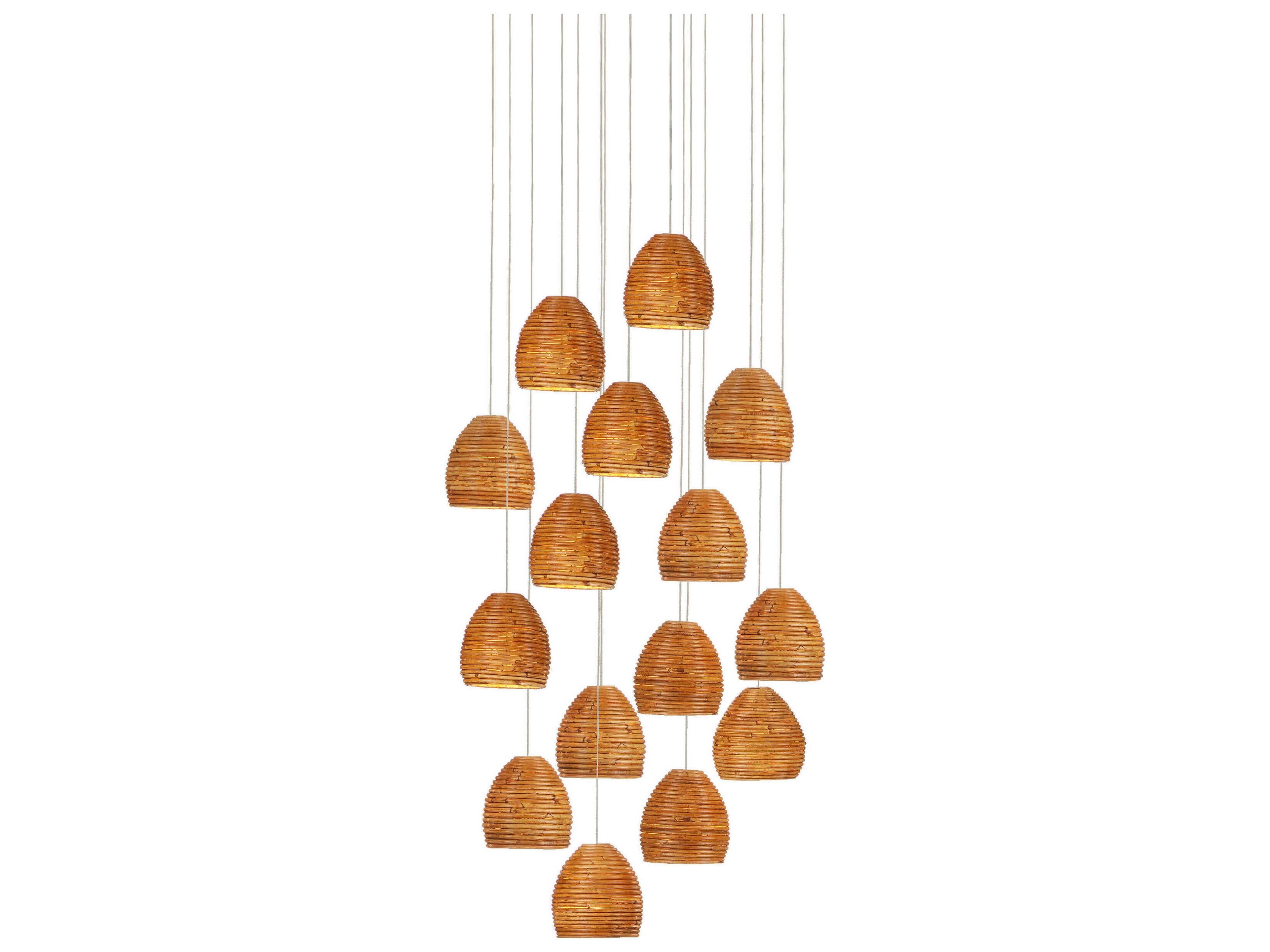 Beehive 15-Light Natural Rattan Silver Brown Dome Tiered Pendant