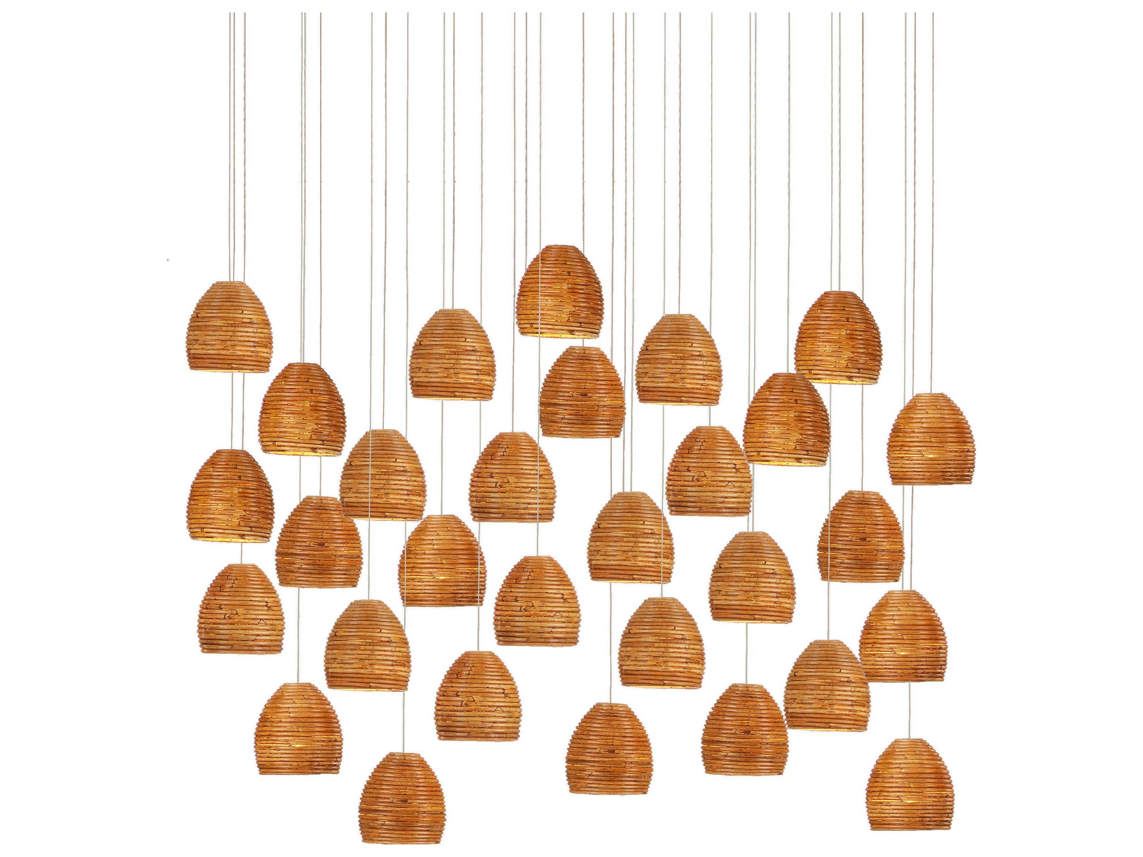 Beehive 30-Light Natural Rattan Silver Brown Dome Tiered Island Pendant