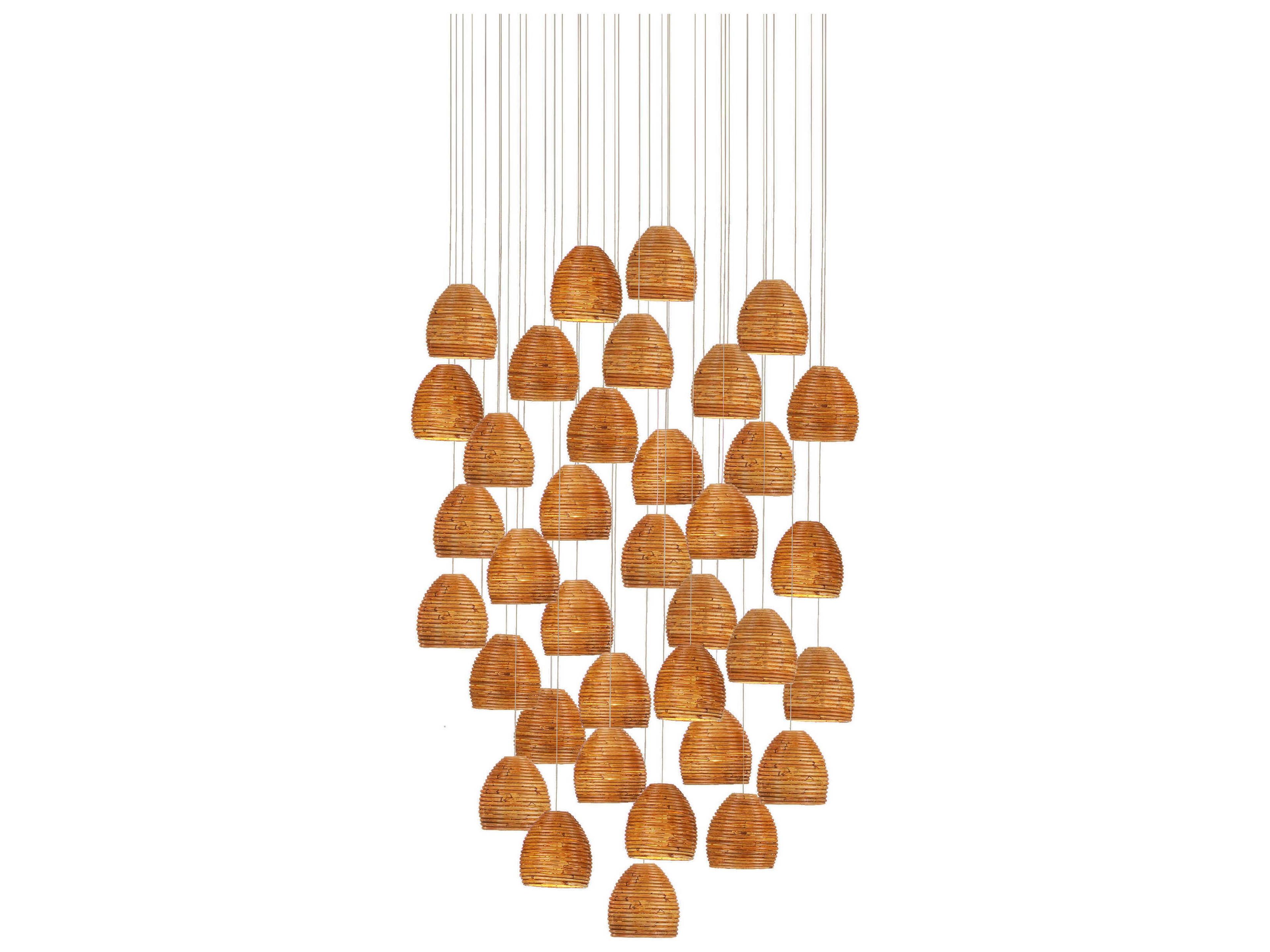 Beehive 36-Light Natural Rattan Silver Brown Dome Tiered Pendant