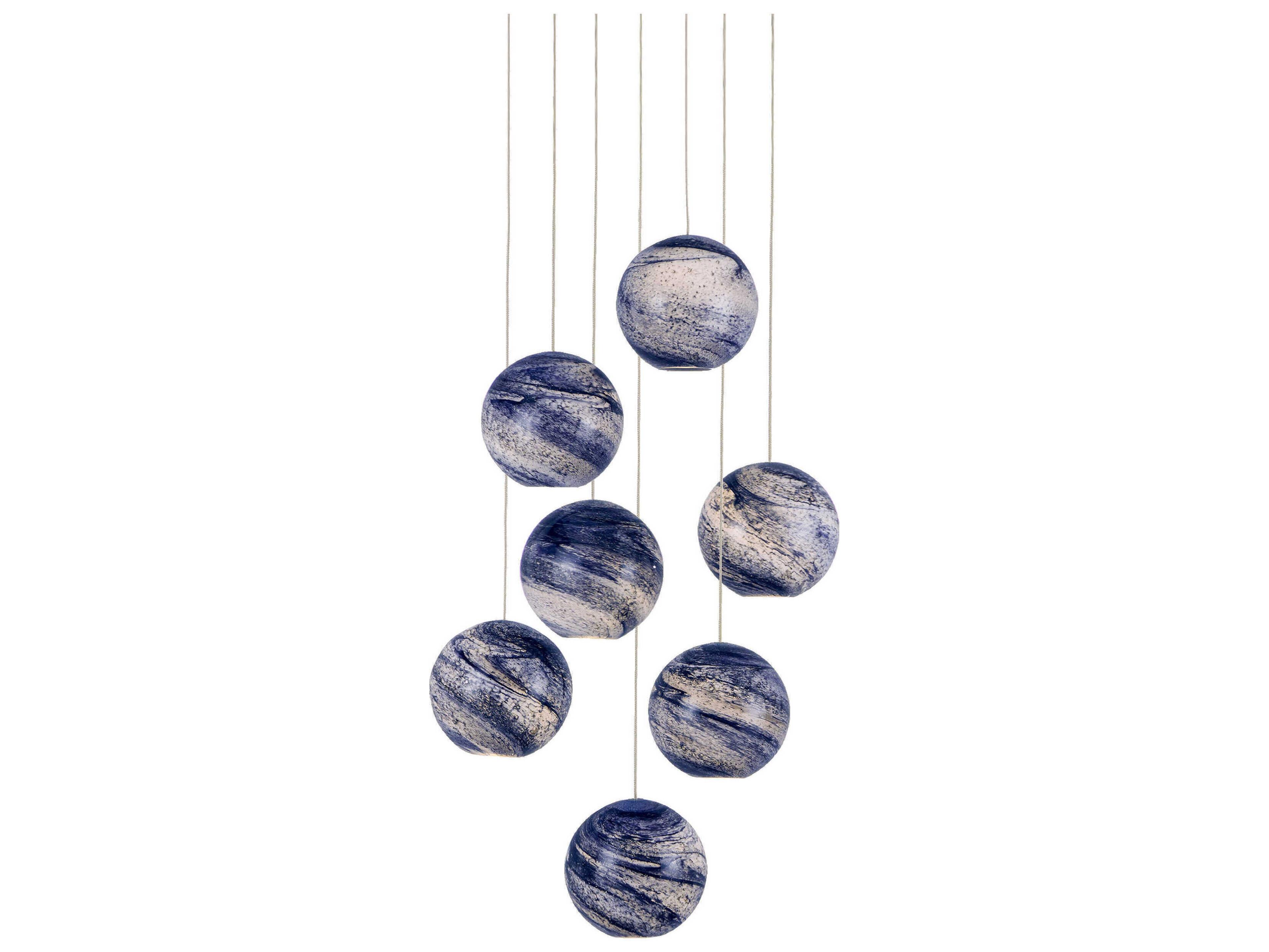 Palatino 7-Light Blue Marbeled Silver Glass Globe Tiered Pendant
