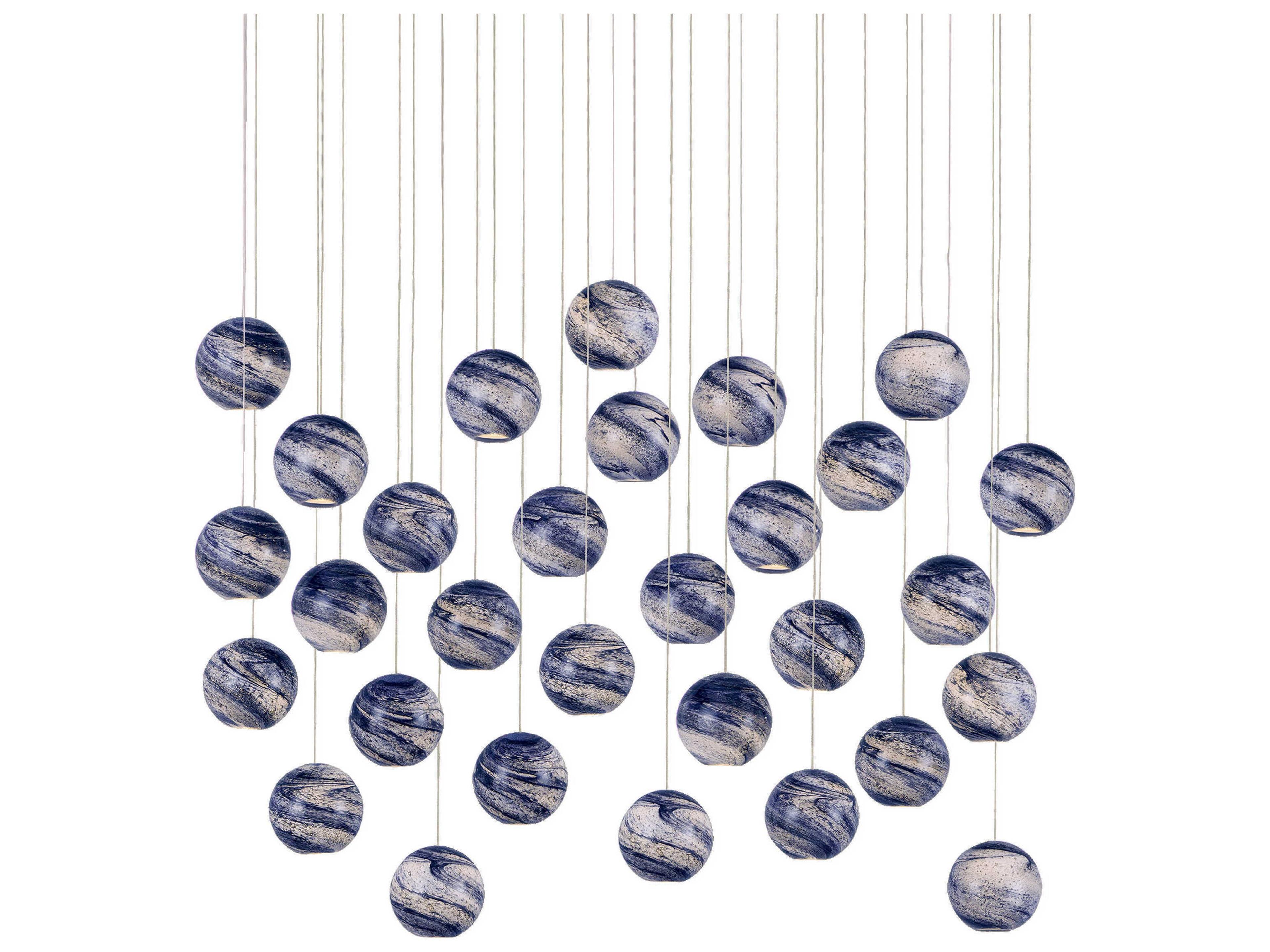 Palatino 30-Light Blue Marbeled Silver Glass Globe Island Pendant
