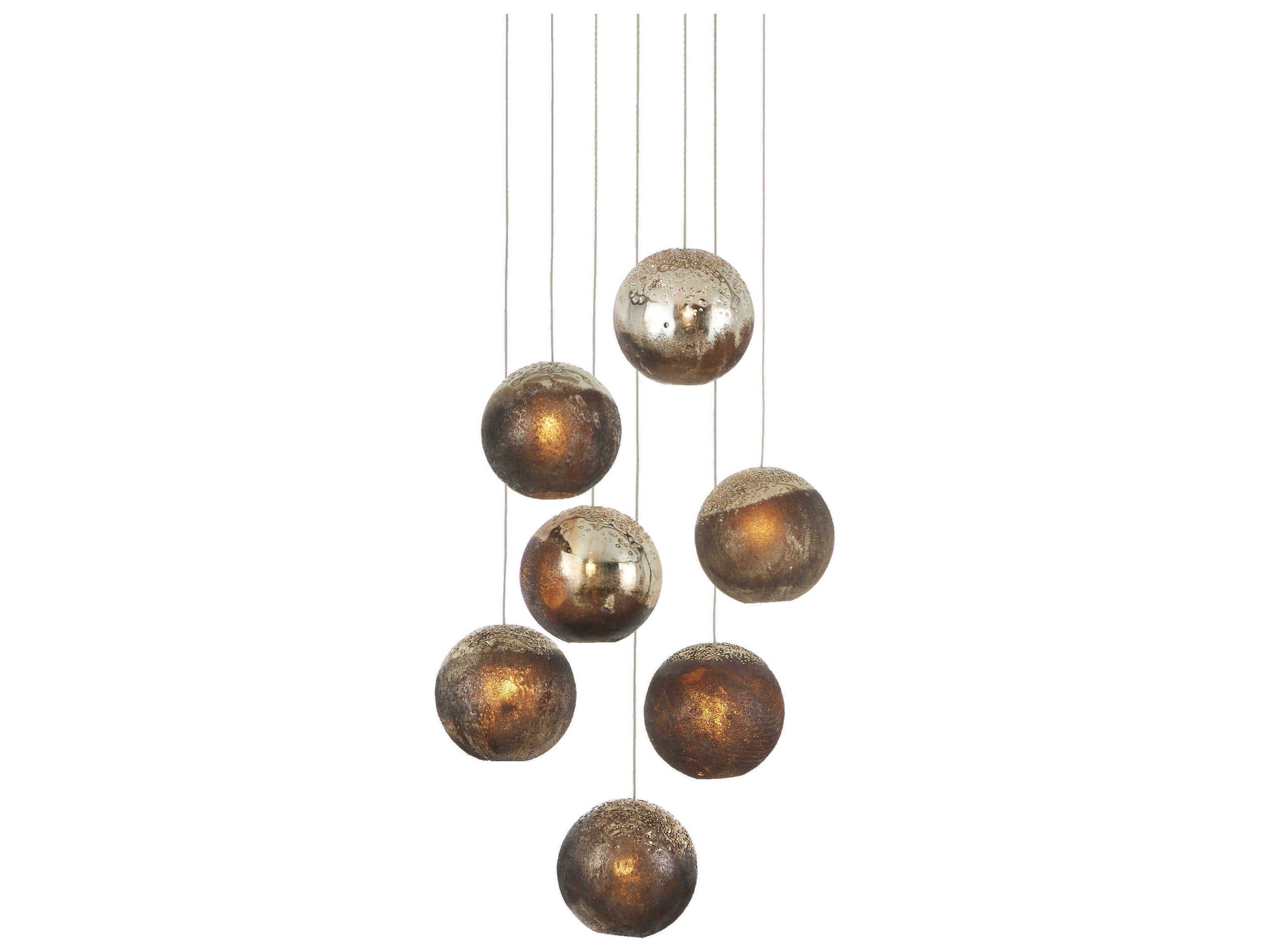 Pathos 7-Light Black Glass Globe Tiered Mini Pendant