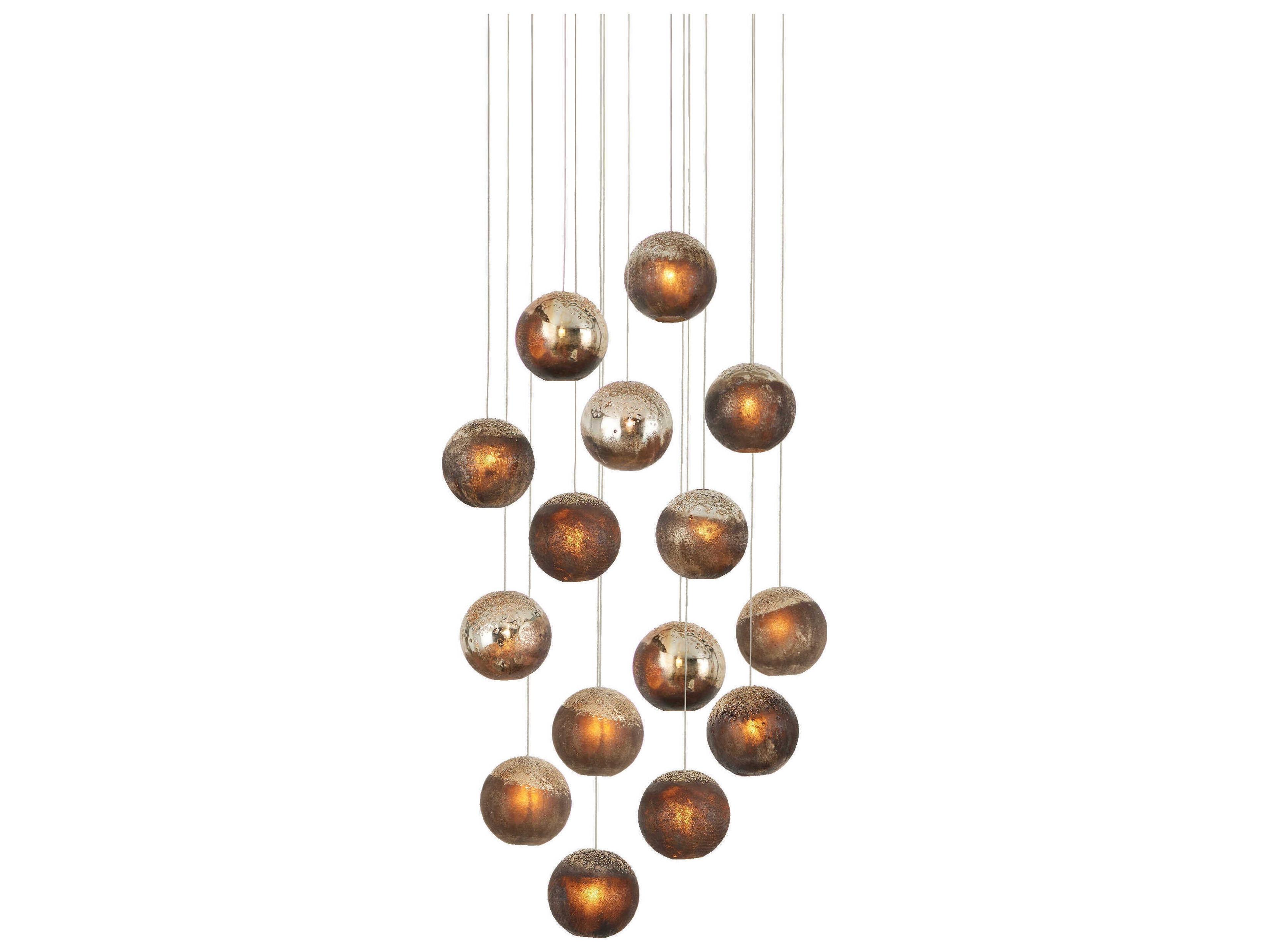 Pathos 15-Light Black Glass Globe Tiered Pendant