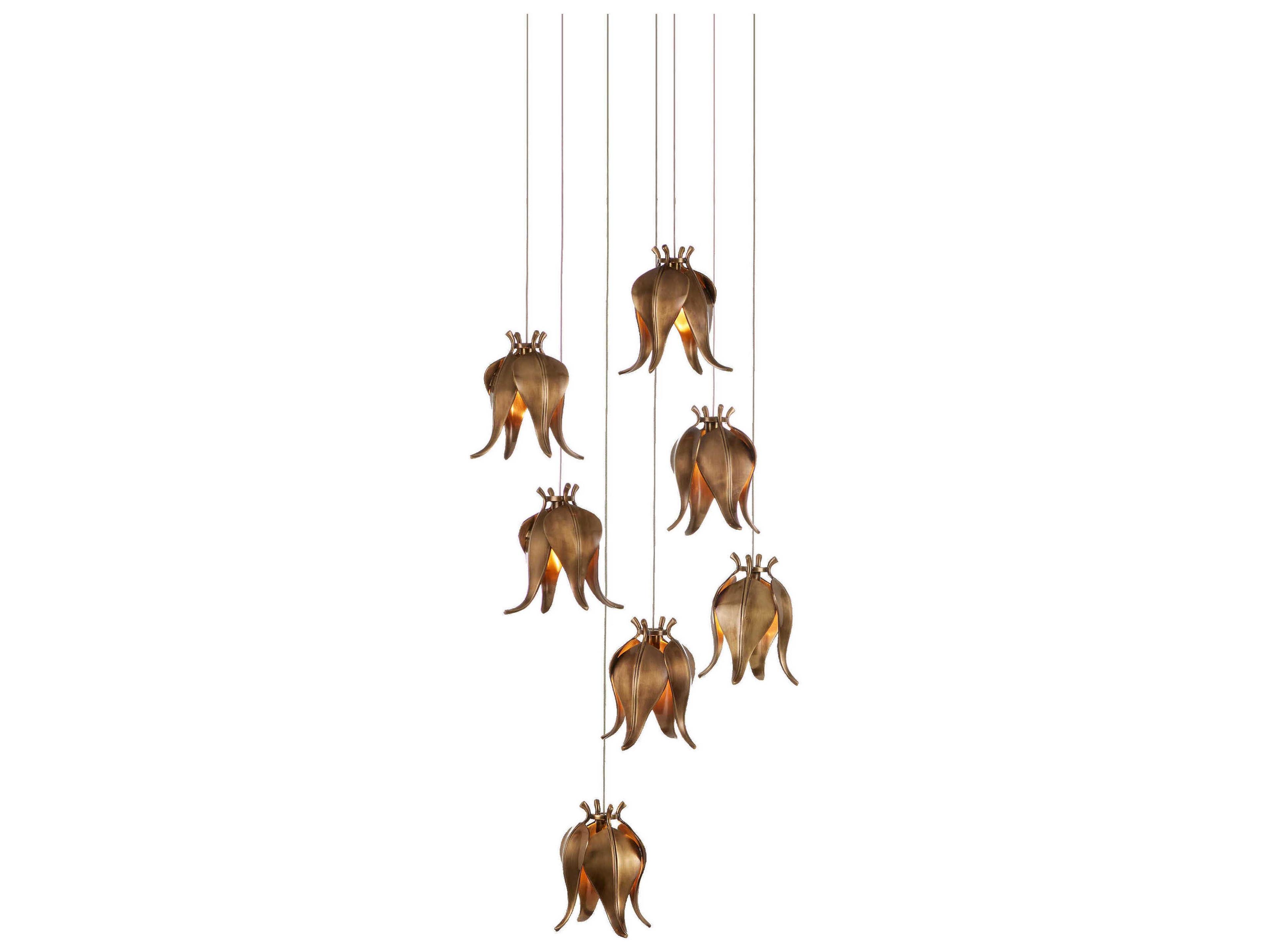 Iota 7-Light Antique Brass Silver Geometric Tiered Pendant