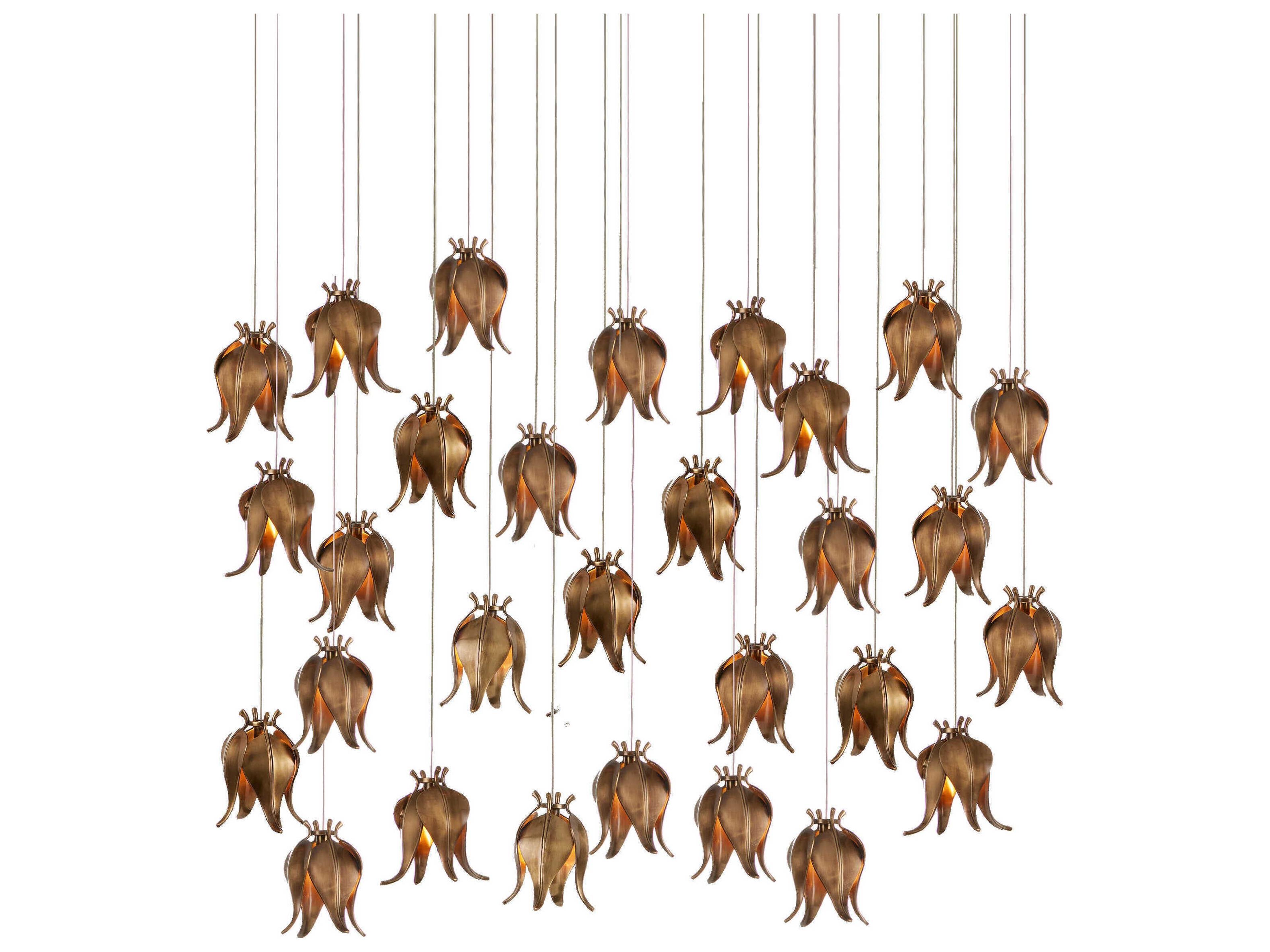 Iota 30-Light Antique Brass Silver Geometric Tiered Island Pendant