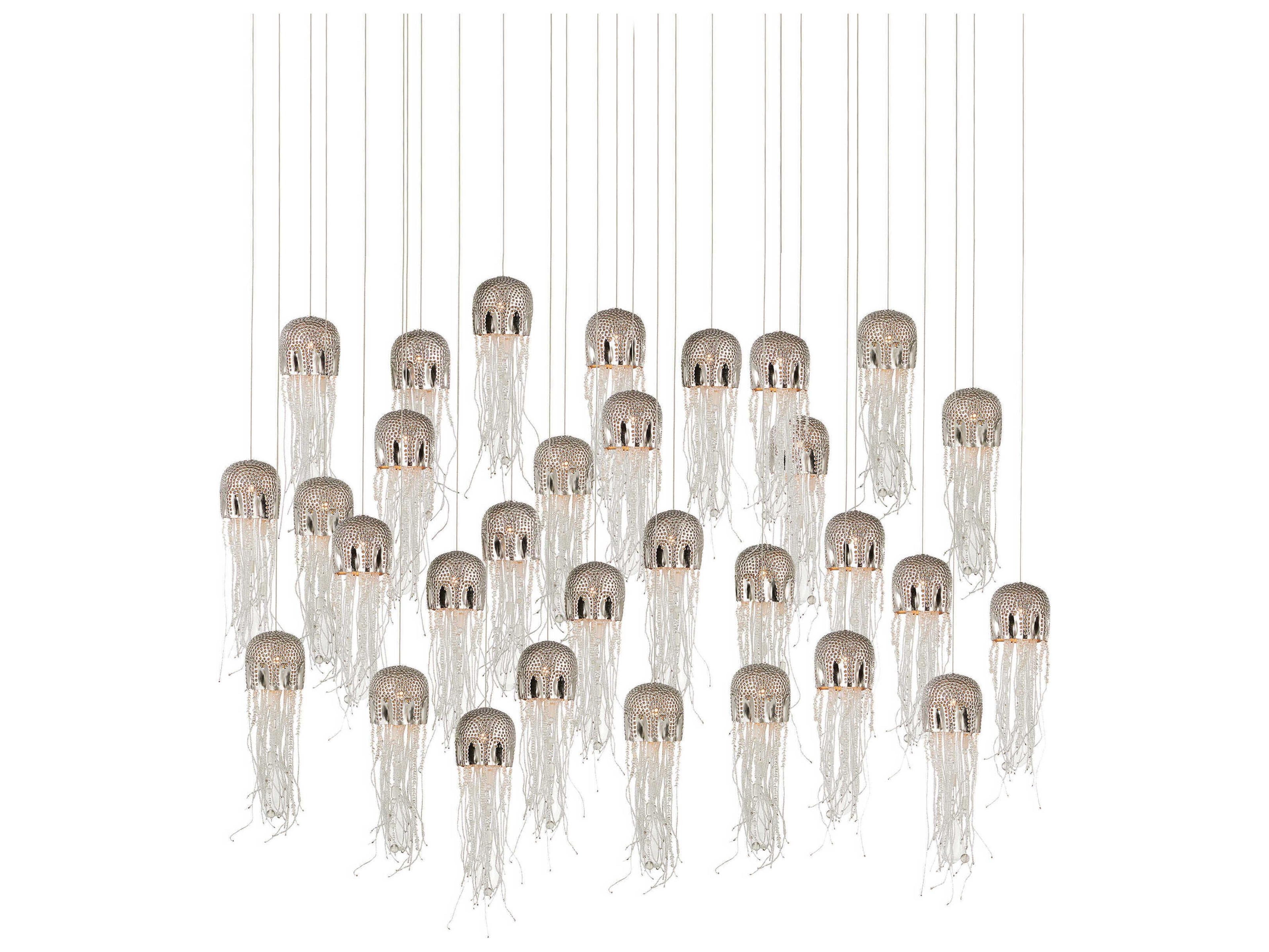 Medusa 30-Light Nickel Silver Glass Bowl Tiered Island Pendant