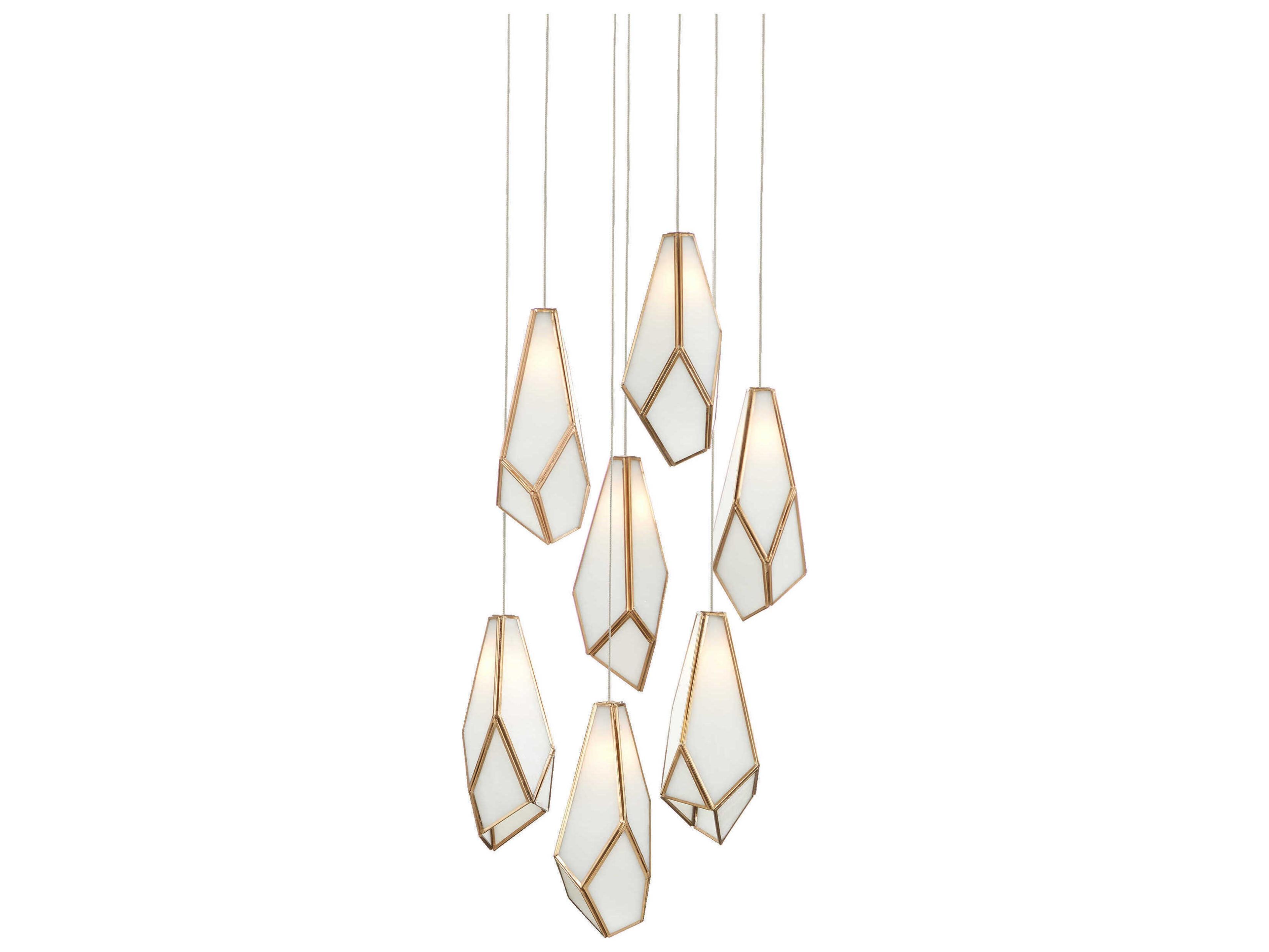 Glace 7-Light White Antique Brass Silver Glass Geometric Tiered Pendant