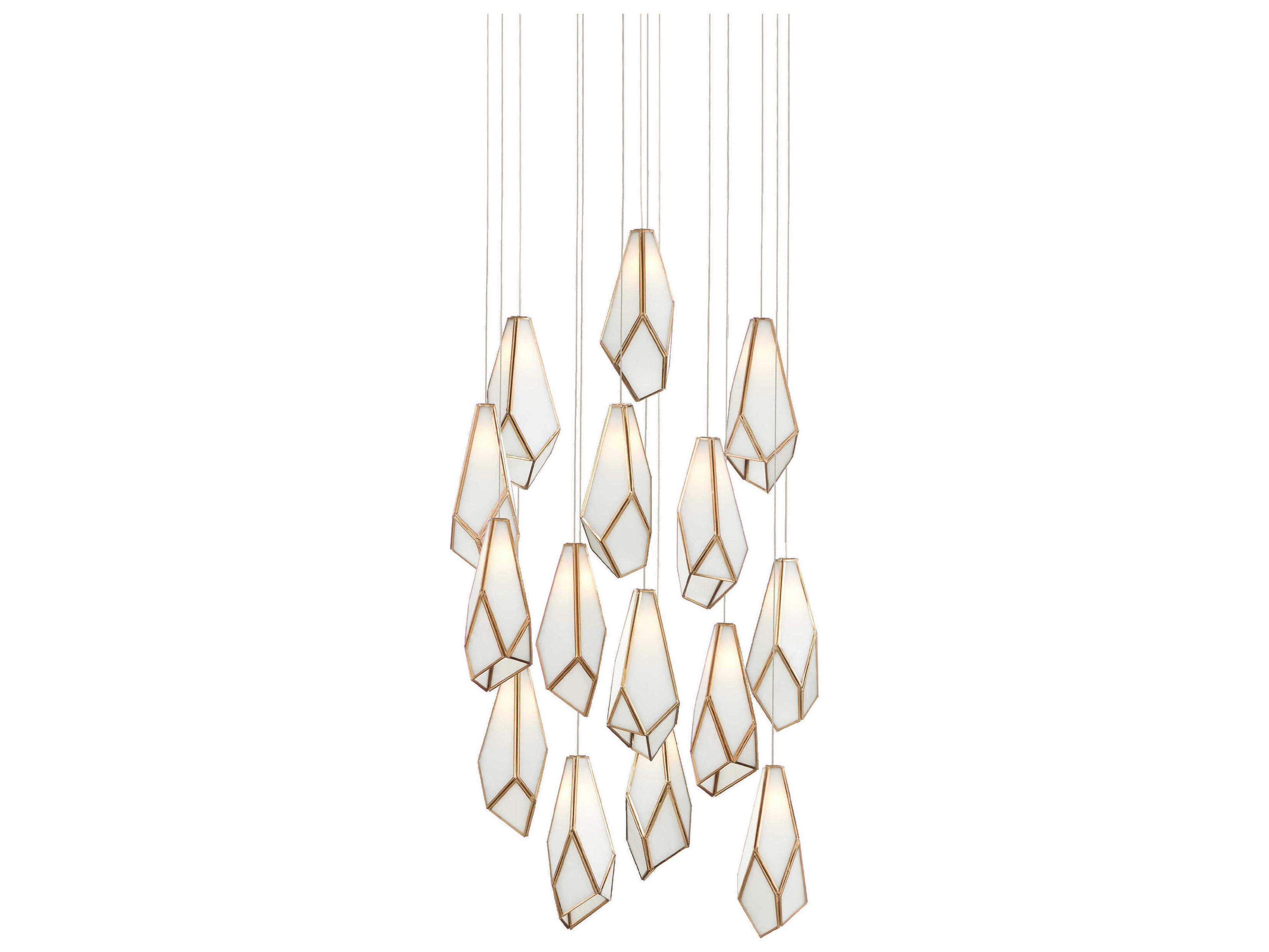 Glace Multi-Drop Pendant 15-Light White and Antique Brass