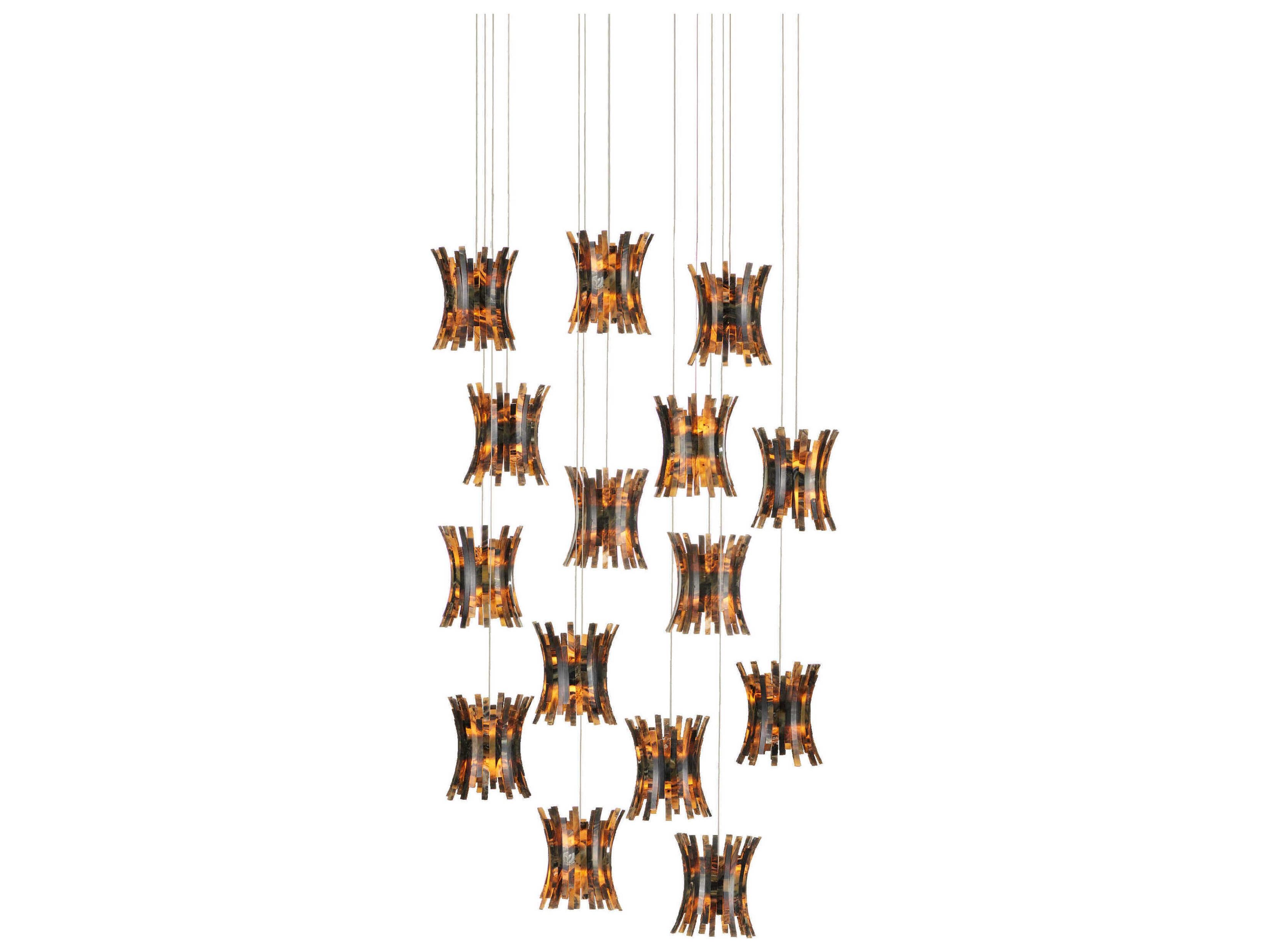 Alsop 15-Light Brown Black Silver Geometric Tiered Pendant