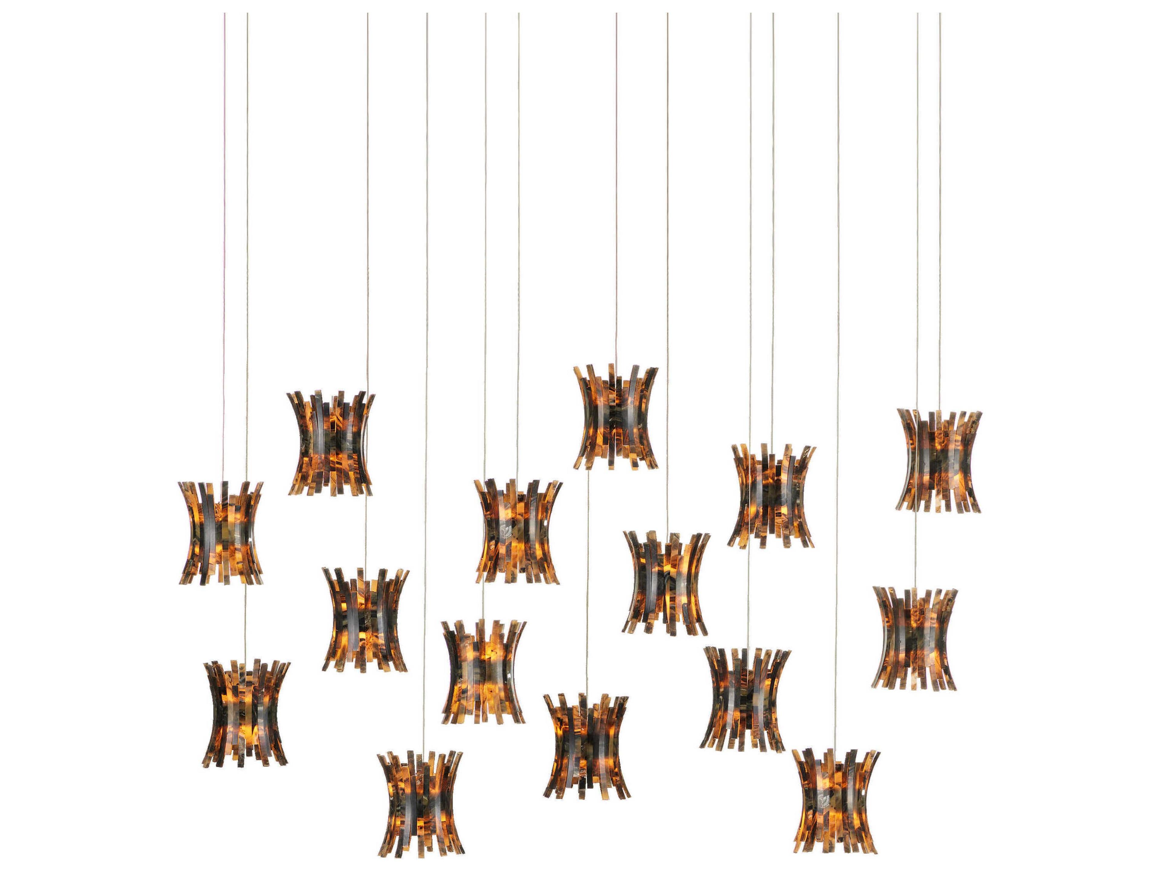 Alsop 15-Light Brown Black Silver Geometric Tiered Island Pendant