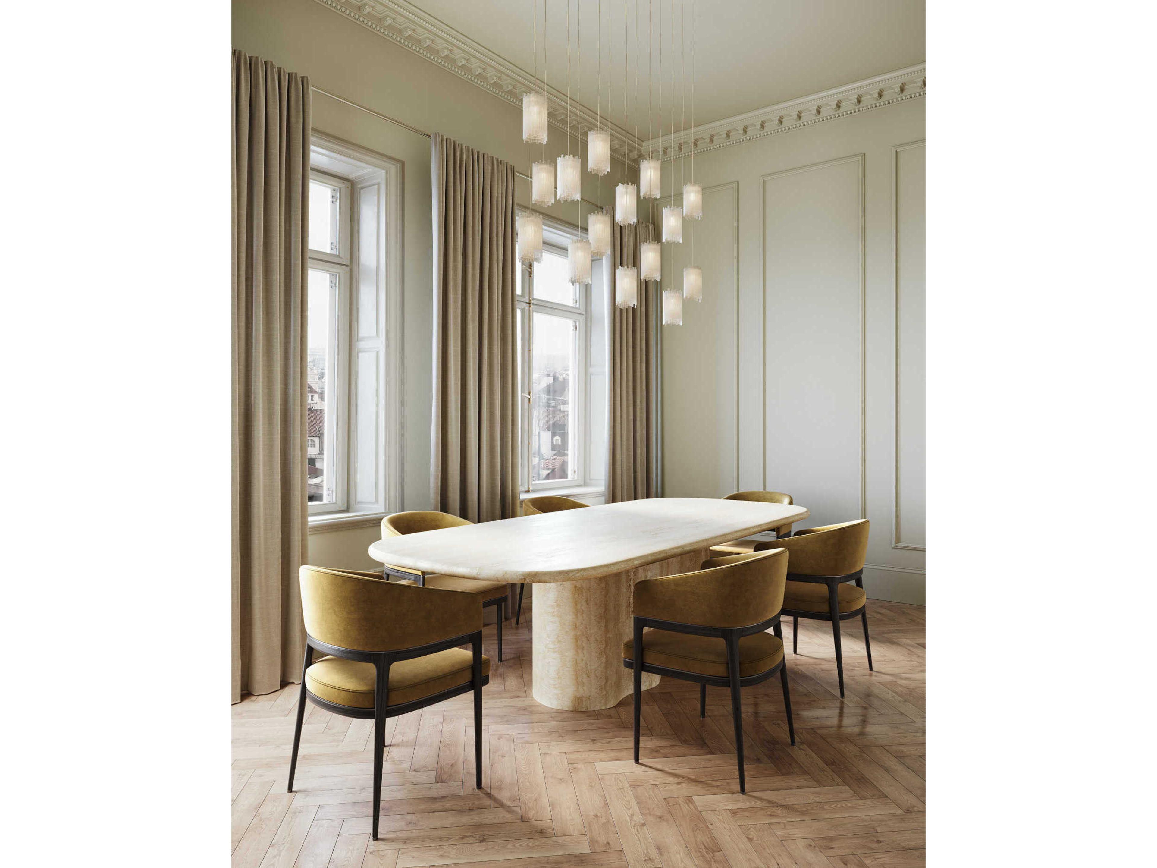 Currey & Company Regatta 15-Light Cupertino Silver Black Drum Island Pendant