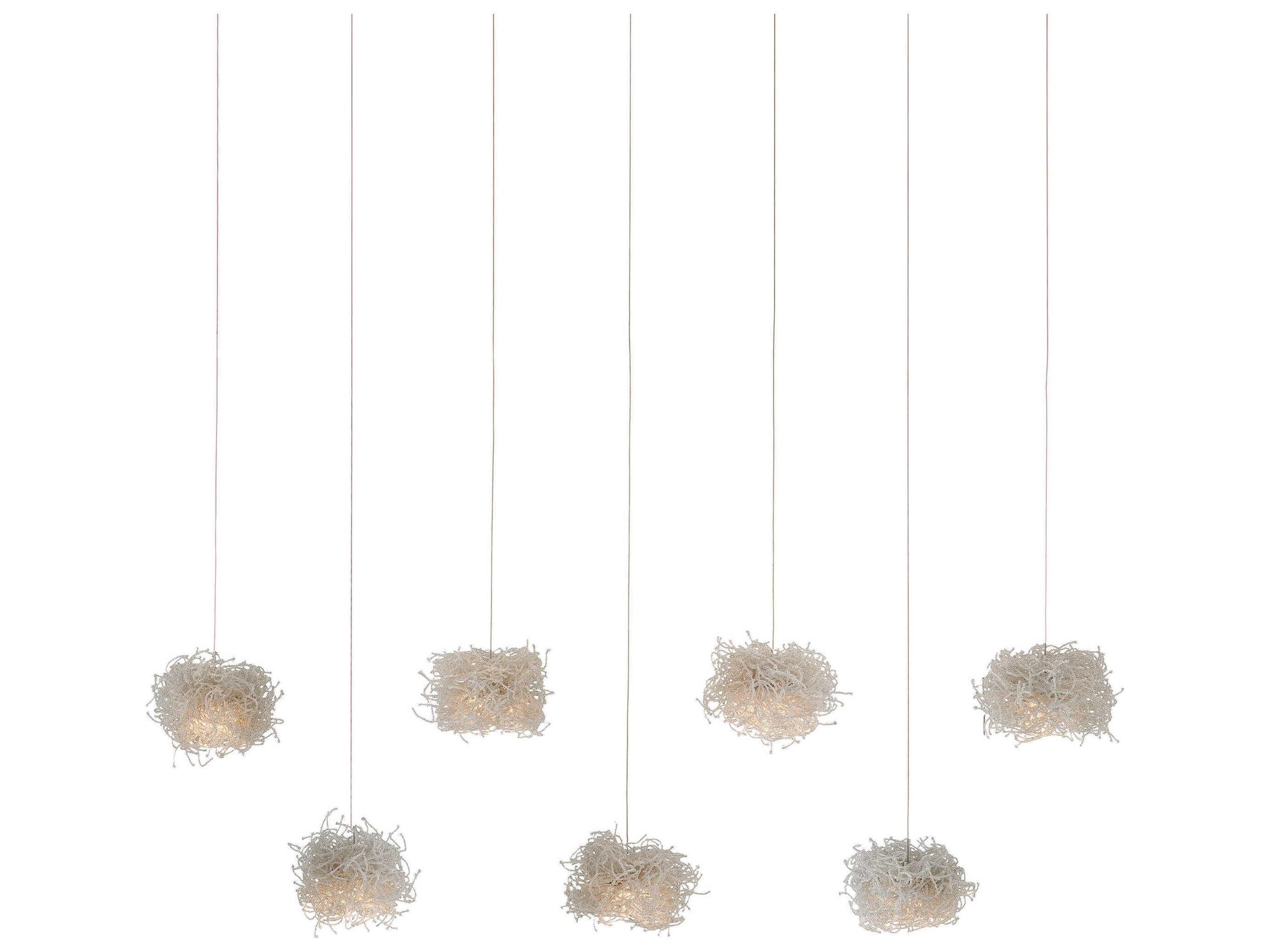 Birds Nest 7-Light Clear Silver Glass Geometric Island Pendant