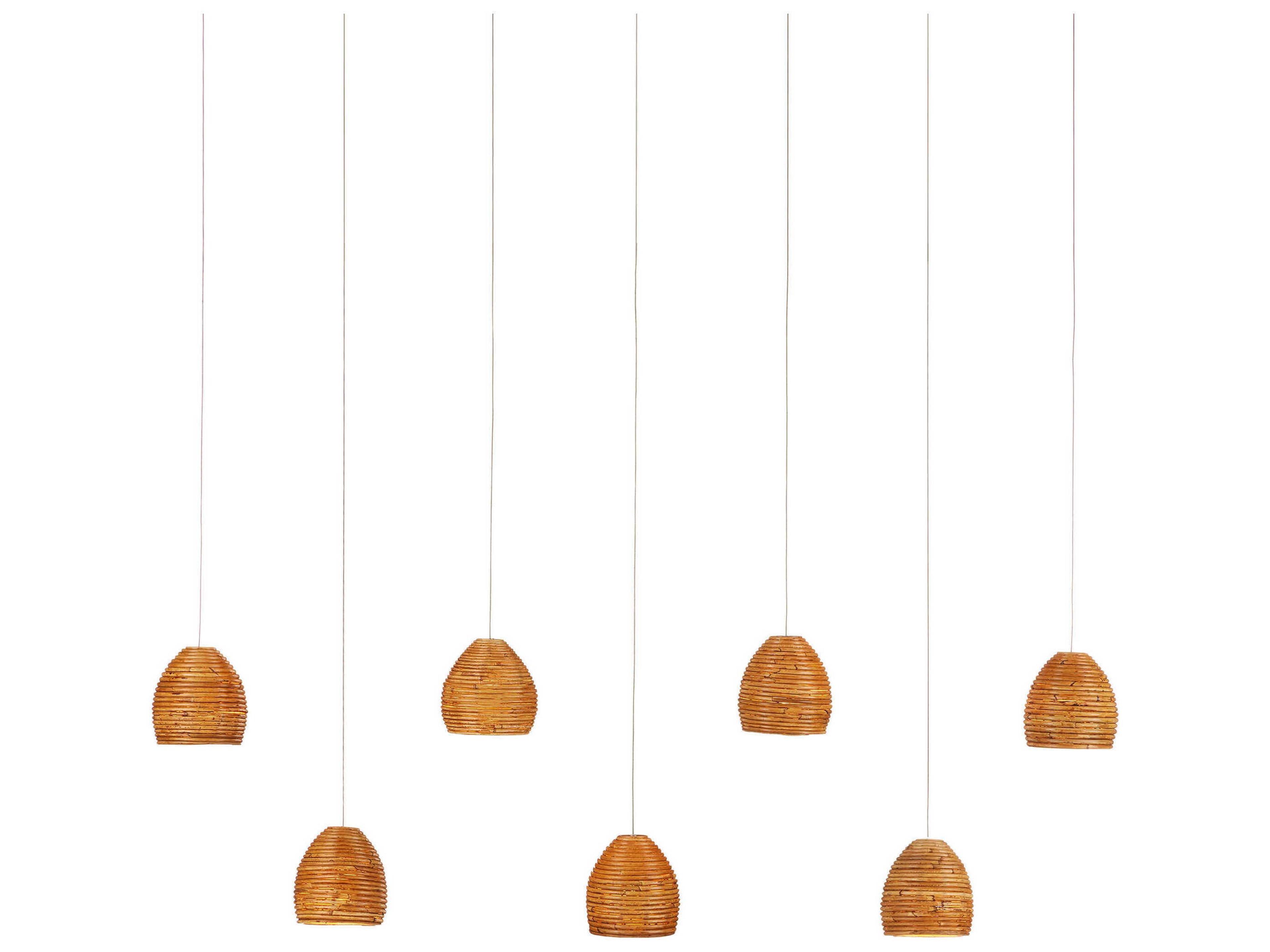 Beehive 7-Light Natural Rattan Silver Brown Tiered Island Pendant