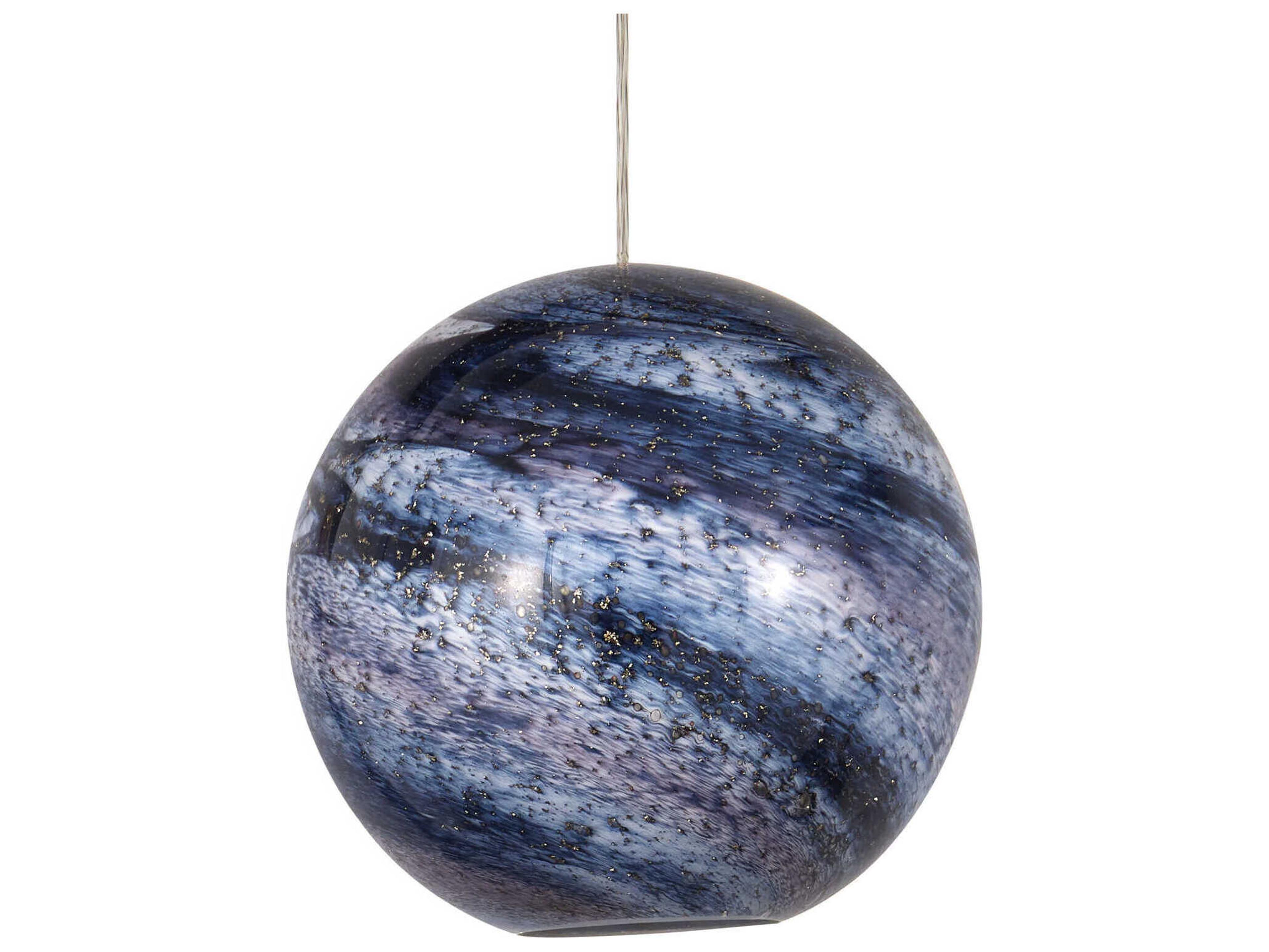 Currey & Company Palatino 7-Light Blue Marbeled Silver Glass Globe Tiered Island Pendant