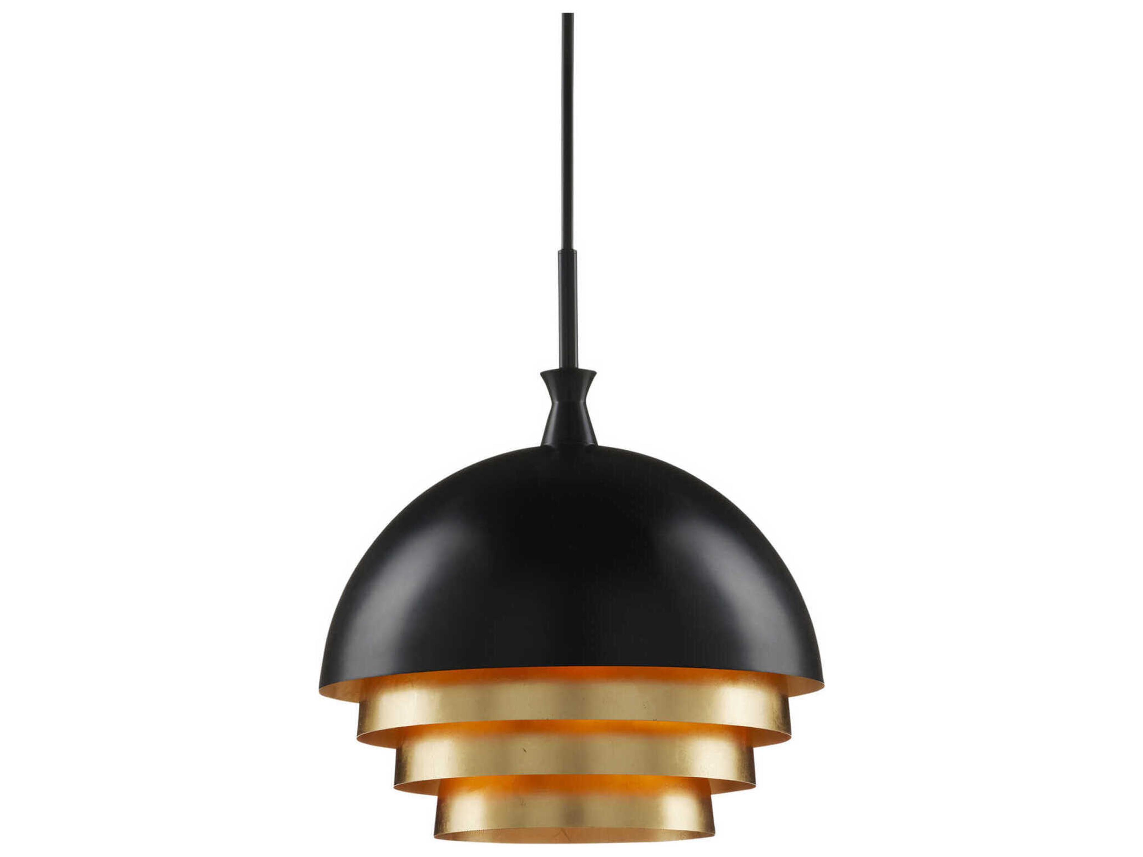 Currey & Company Salviati 3-Light Black Gold Leaf Dome Tiered Pendant
