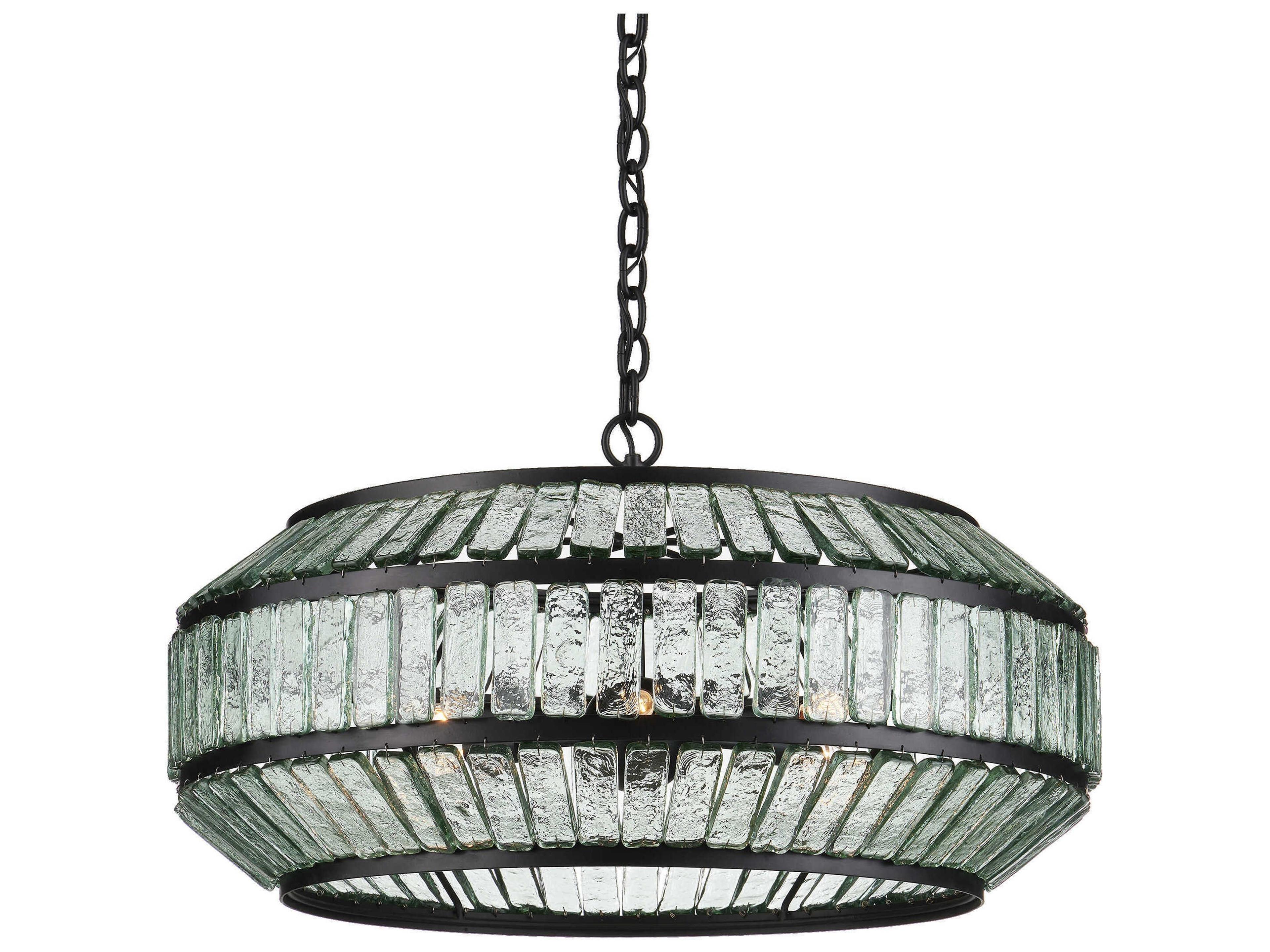 Currey & Company Centurion 6-Light Satin Black Clear Glass Linear Chandelier