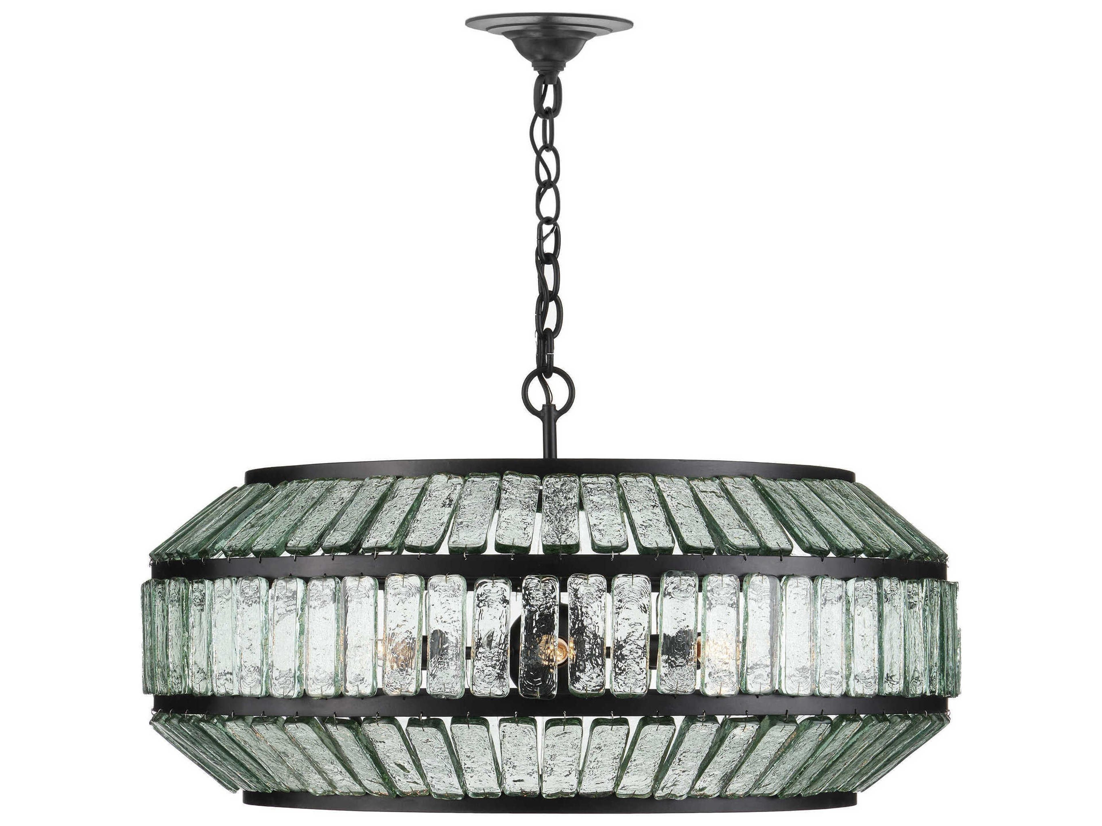 Currey & Company Centurion 6-Light Satin Black Clear Glass Linear Chandelier