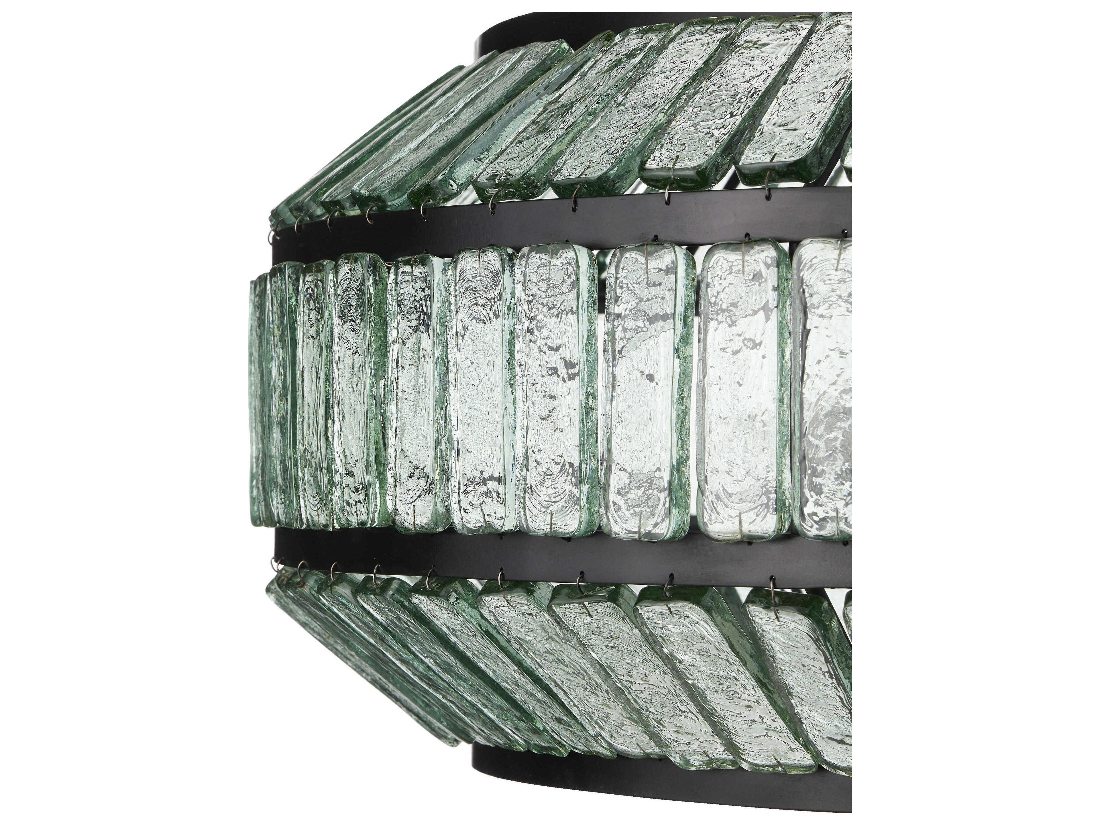 Currey & Company Centurion 6-Light Satin Black Clear Glass Linear Chandelier