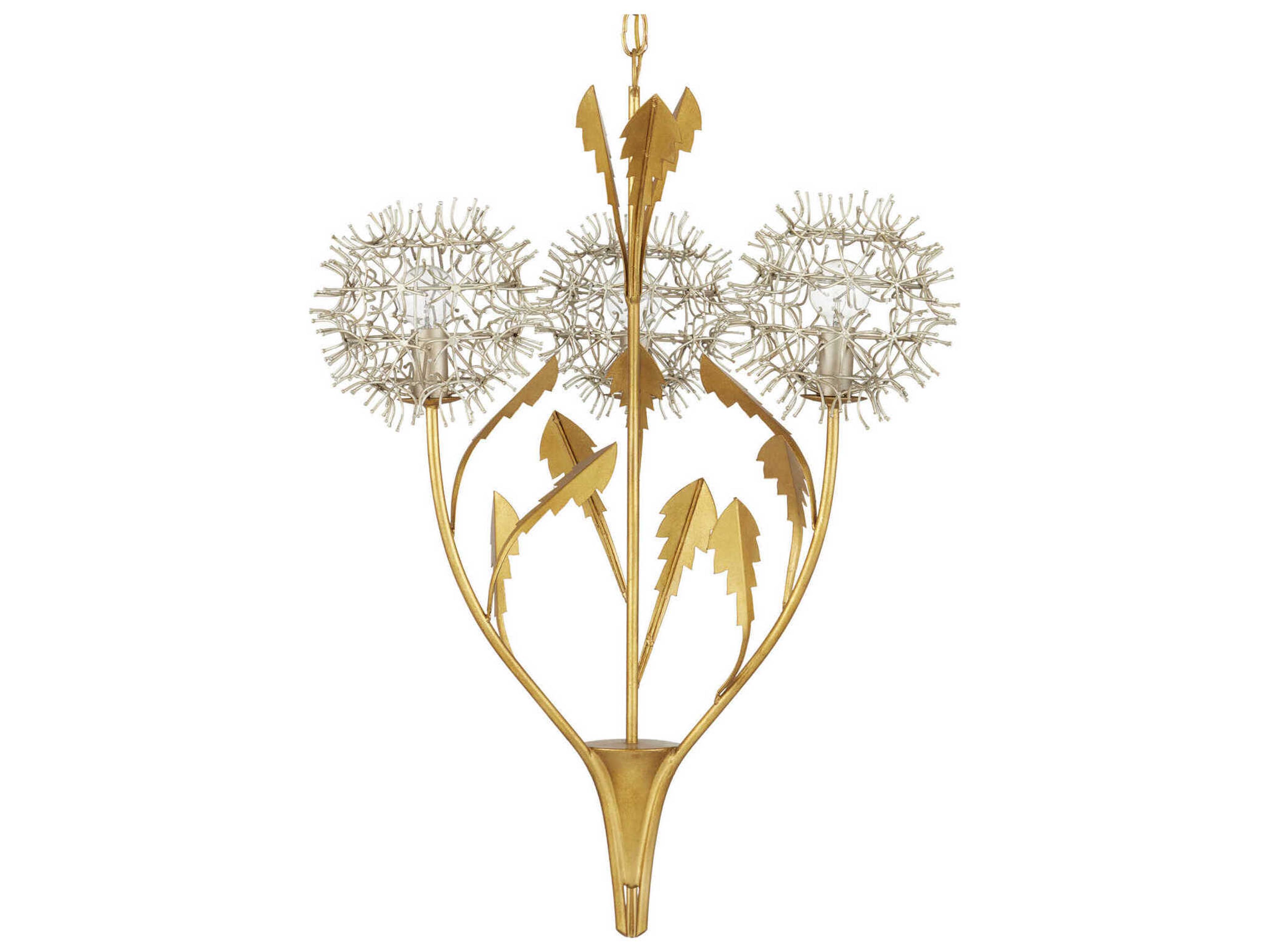 Currey & Company Dandelion 3-Light Gold Geometric Pendant