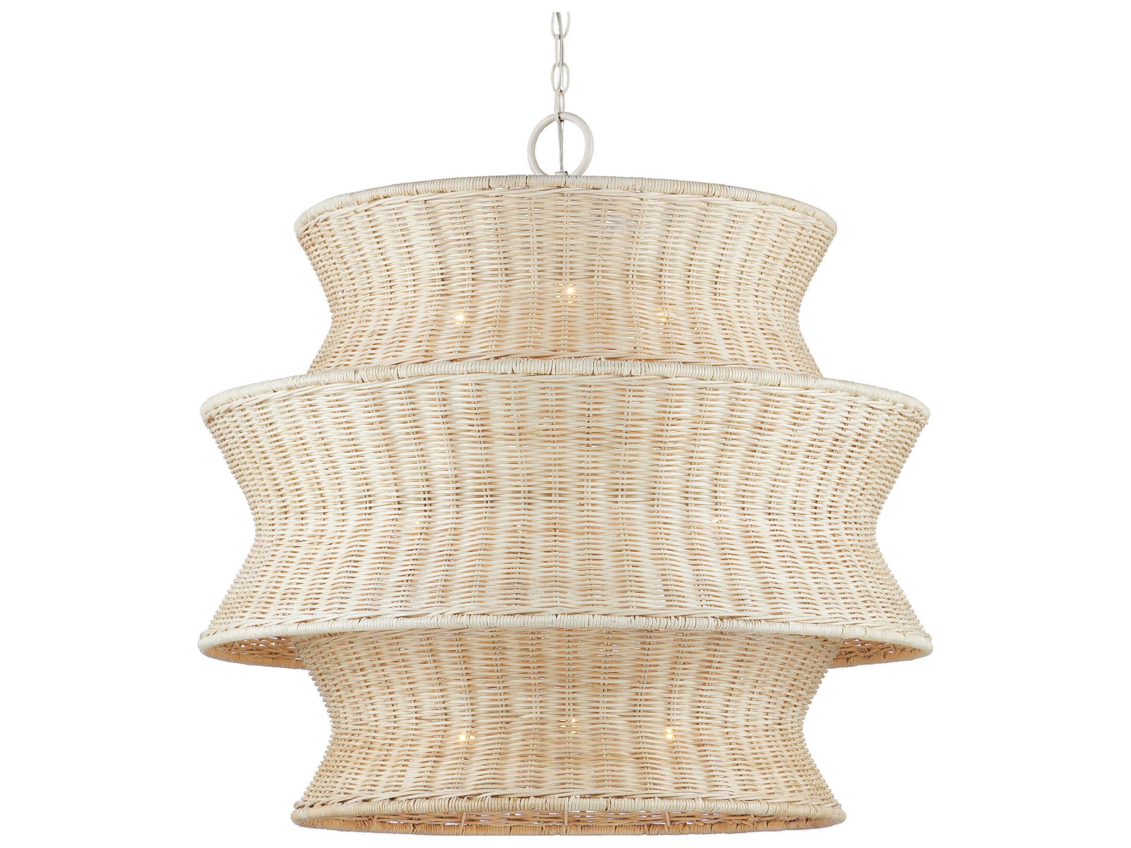 Currey & Company Phebe 9-Light Bleached Natural Vanilla White Geometric Chandelier