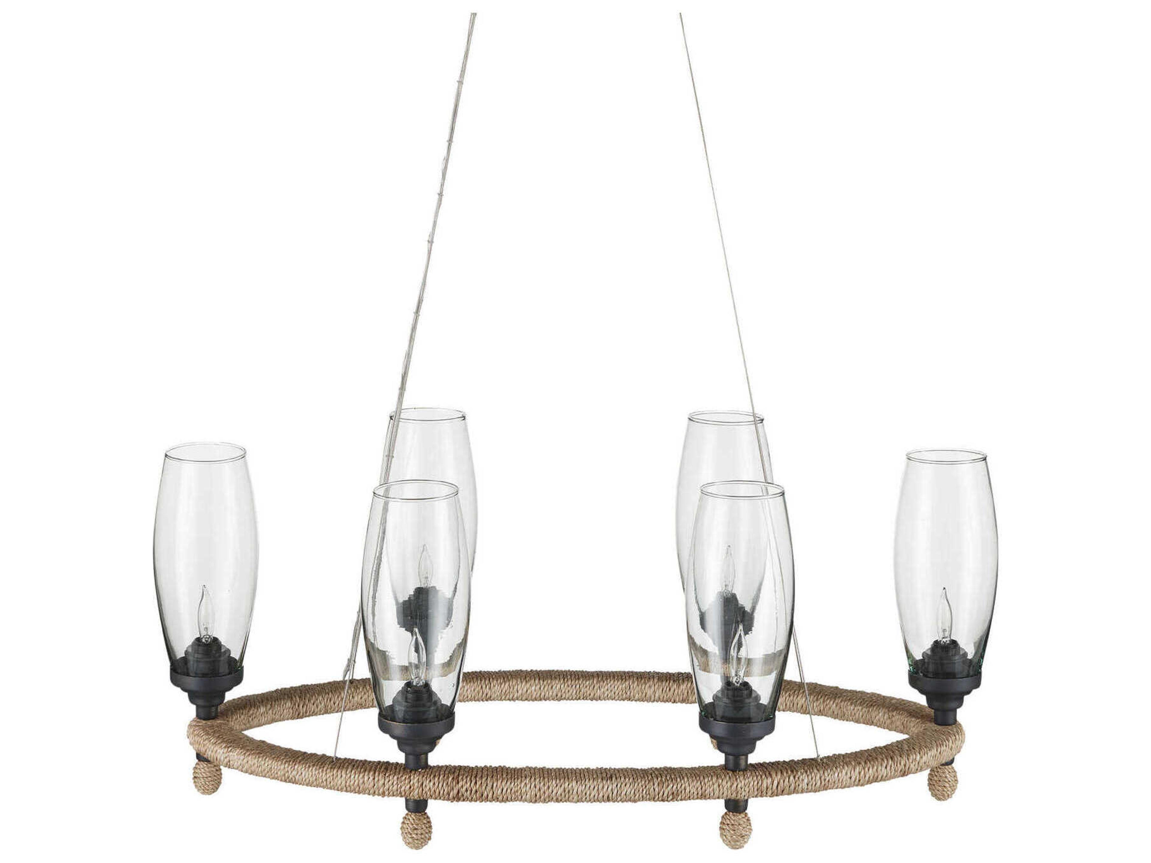 Currey & Company Hightider 6-Light Natural French Black Brown Glass Chandelier