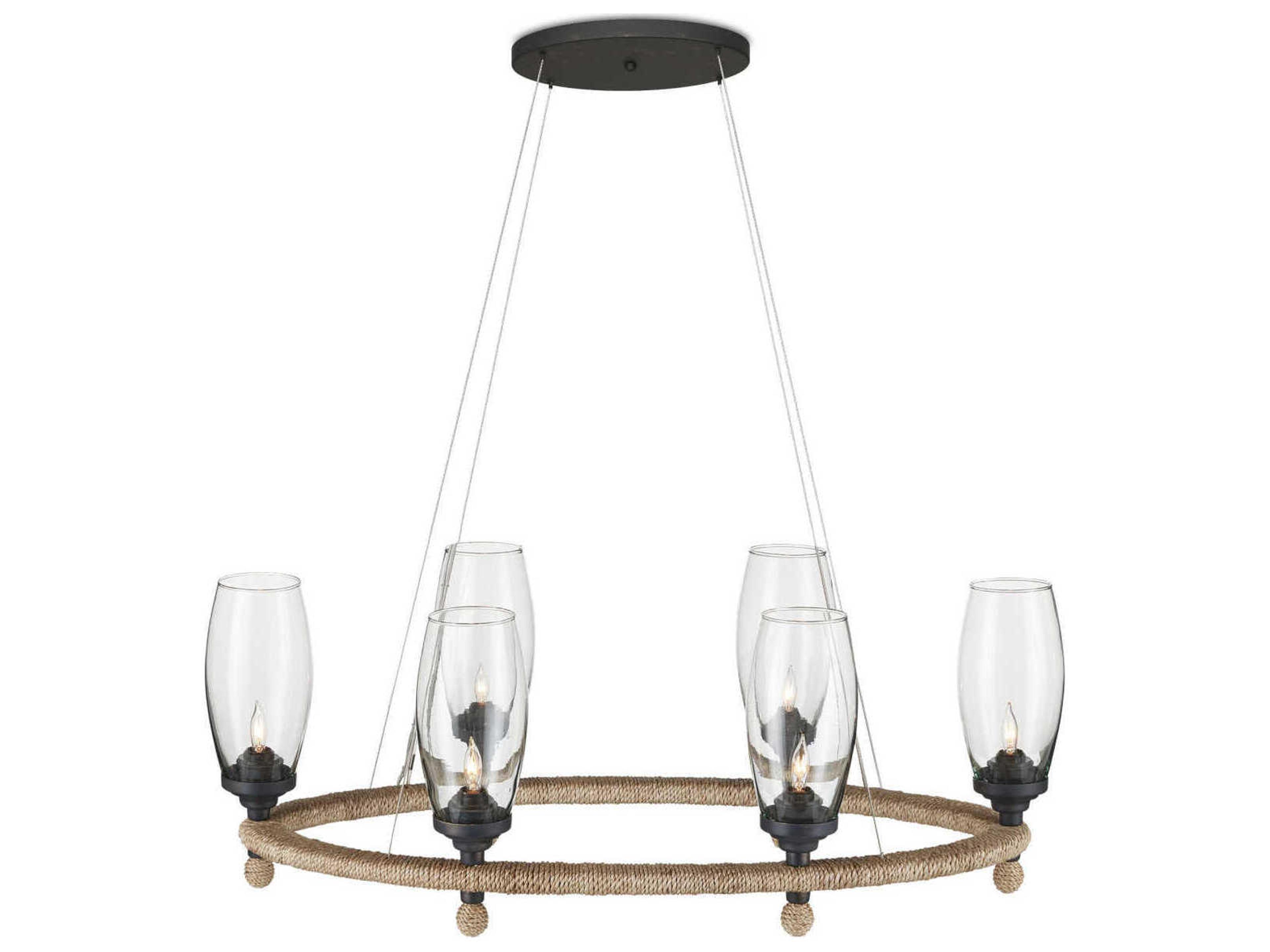 Currey & Company Hightider 6-Light Natural French Black Brown Glass Chandelier