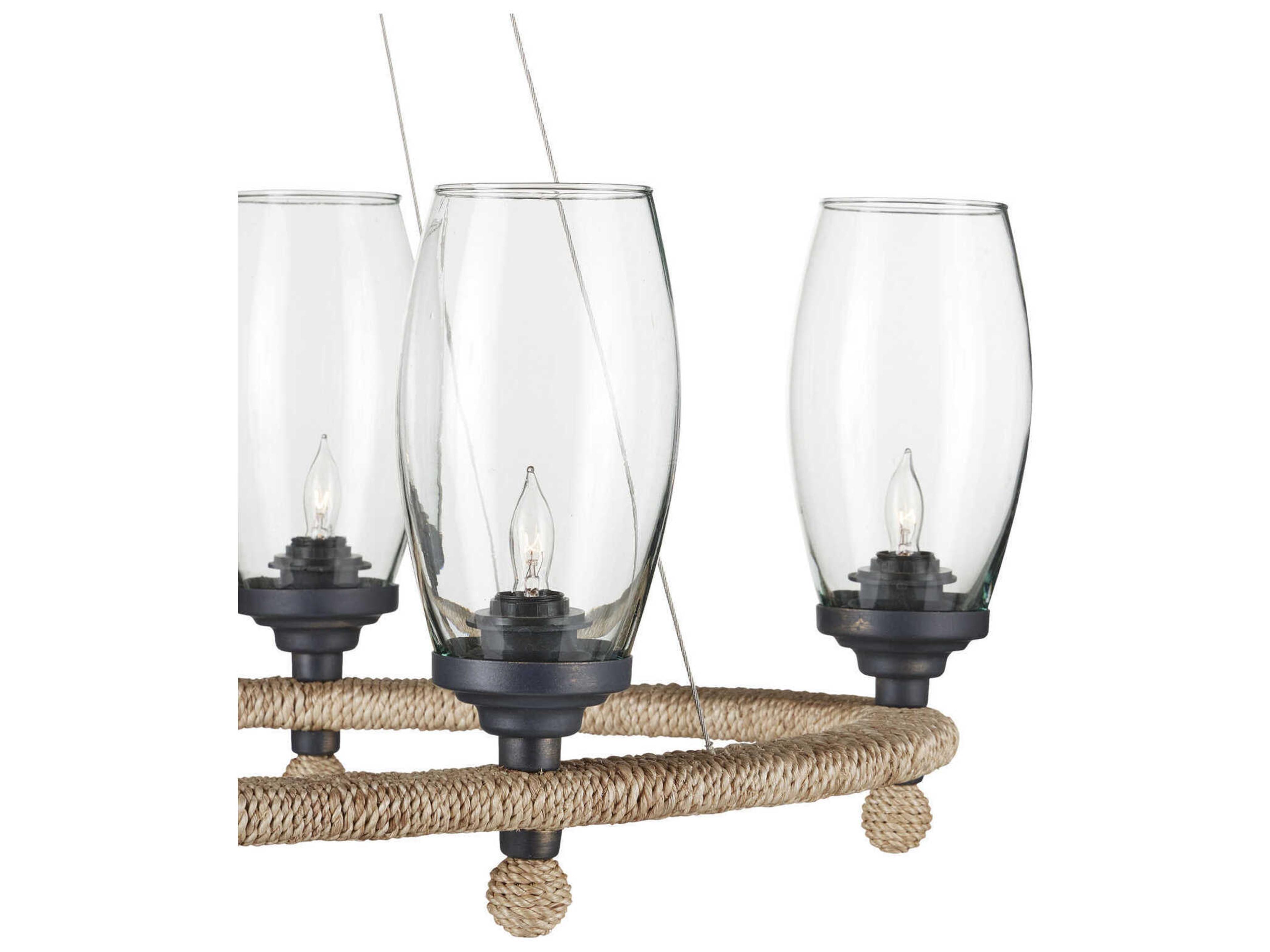 Currey & Company Hightider 6-Light Natural French Black Brown Glass Chandelier