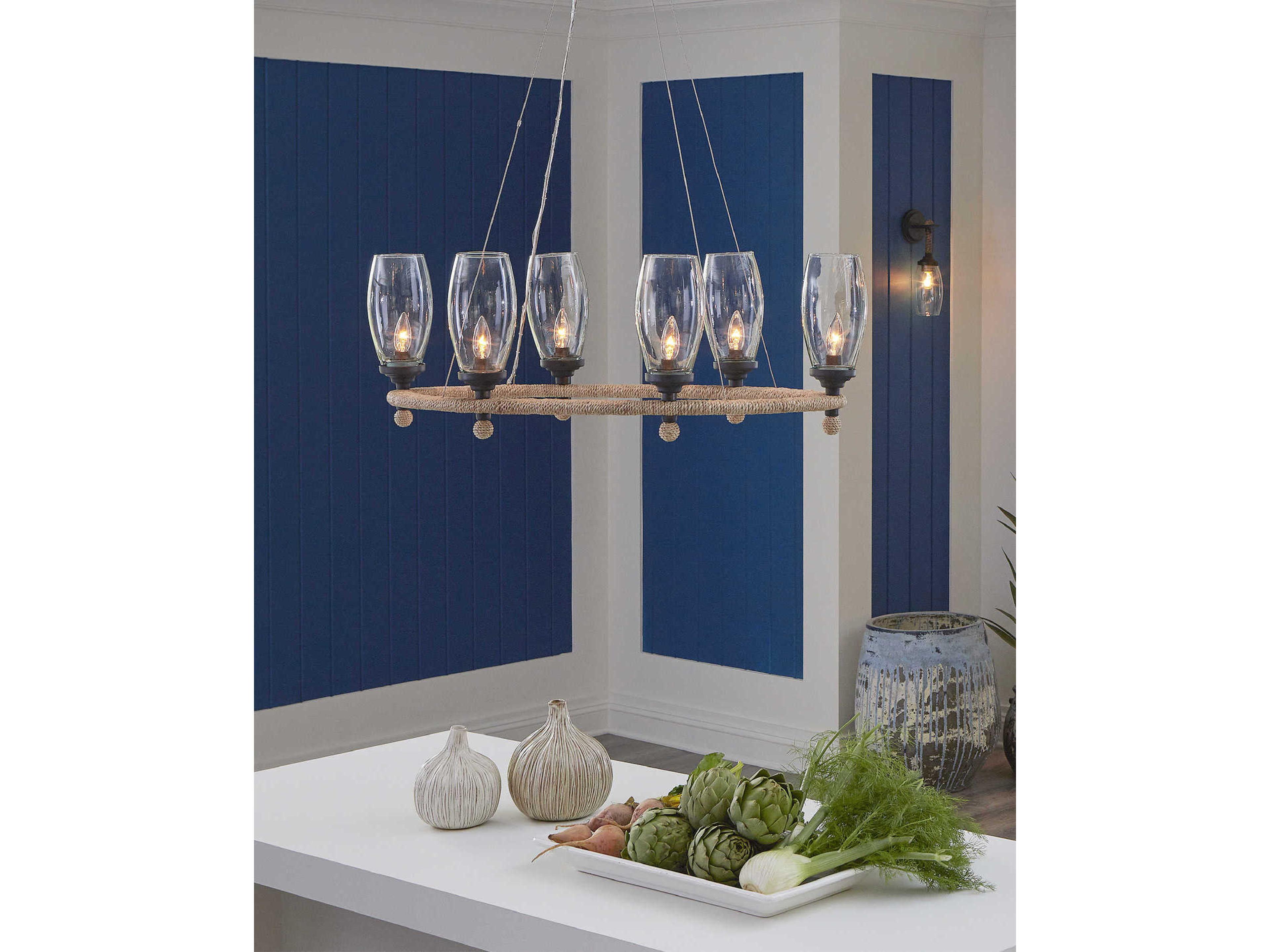 Currey & Company Hightider 6-Light Natural French Black Brown Glass Chandelier