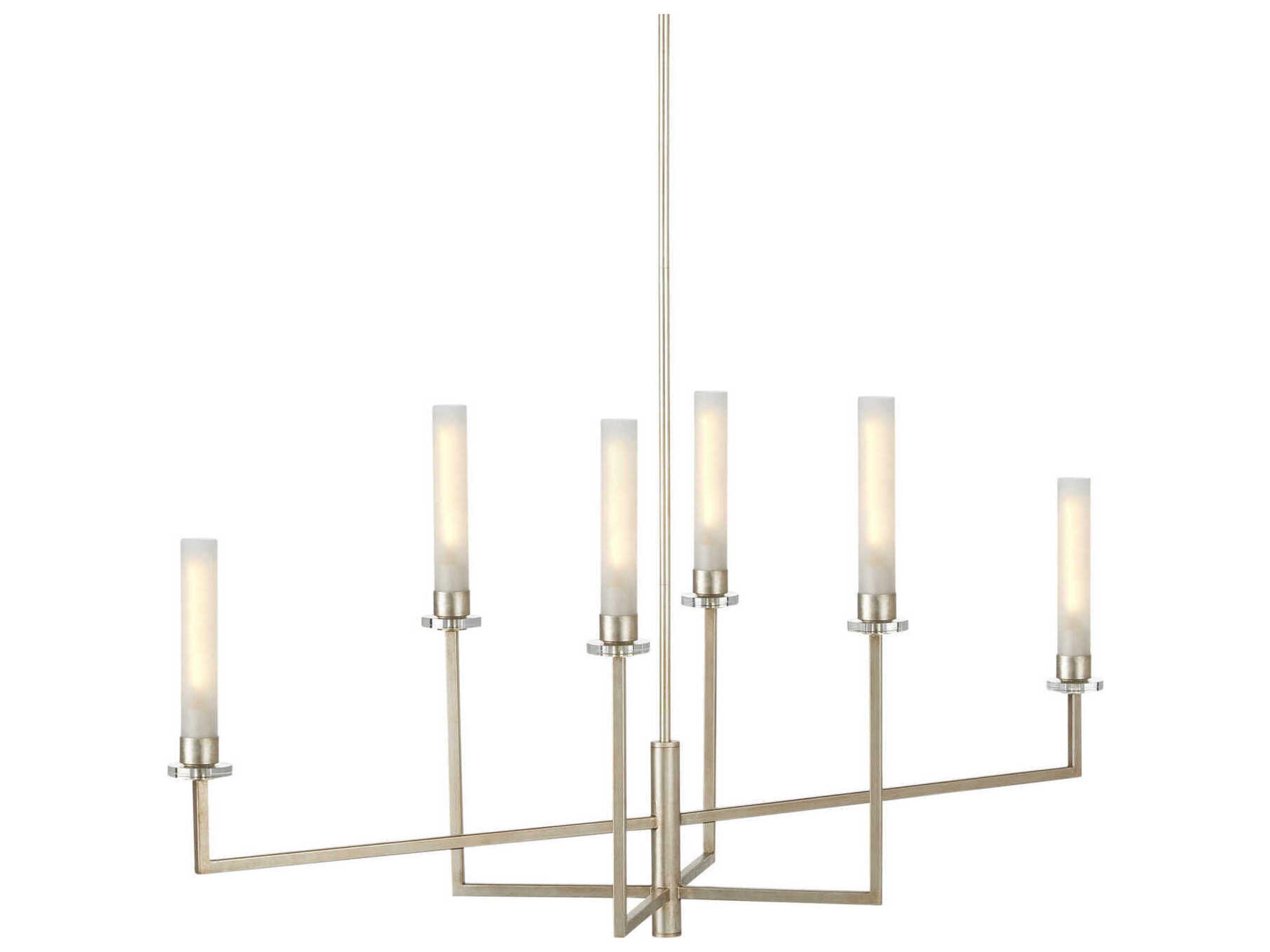 Currey & Company Courante 6-Light Champagne Frosted White Silver Glass Cylinder Island Pendant