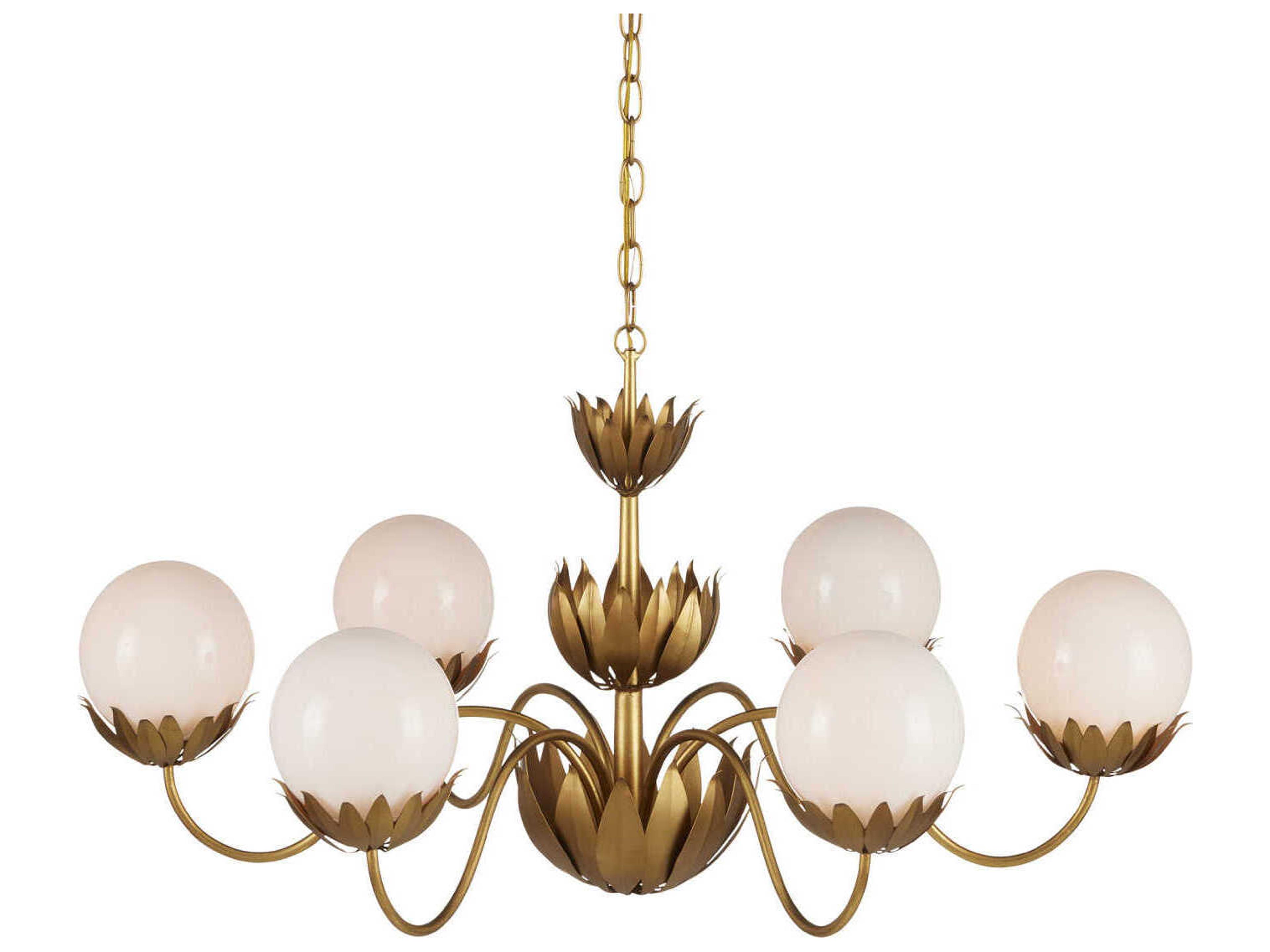 Mirasole 6-Light Contemporary Gold Leaf White Glass Globe Chandelier