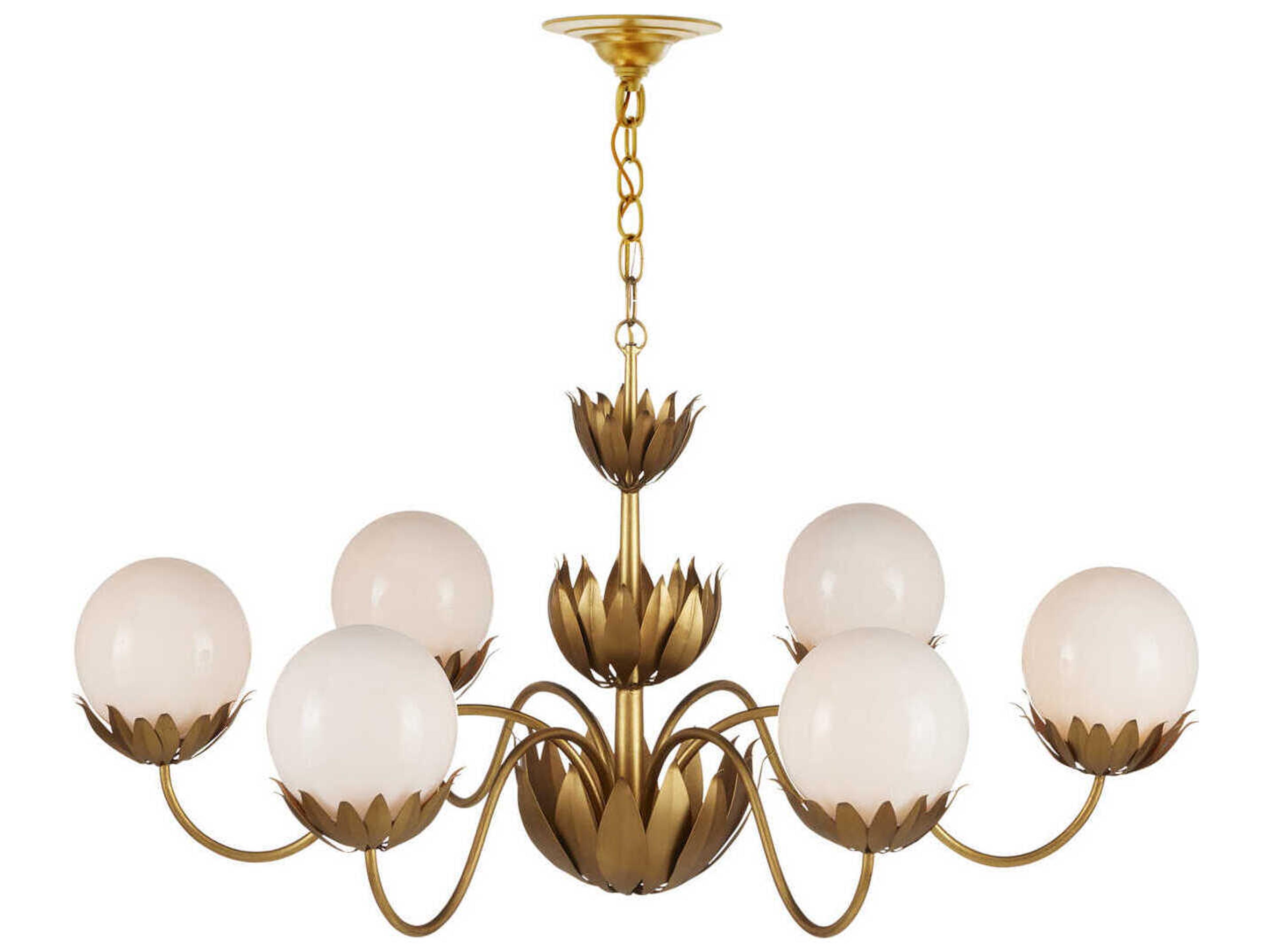 Currey & Company Mirasole 6-Light Contemporary Gold Leaf White Glass Globe Chandelier