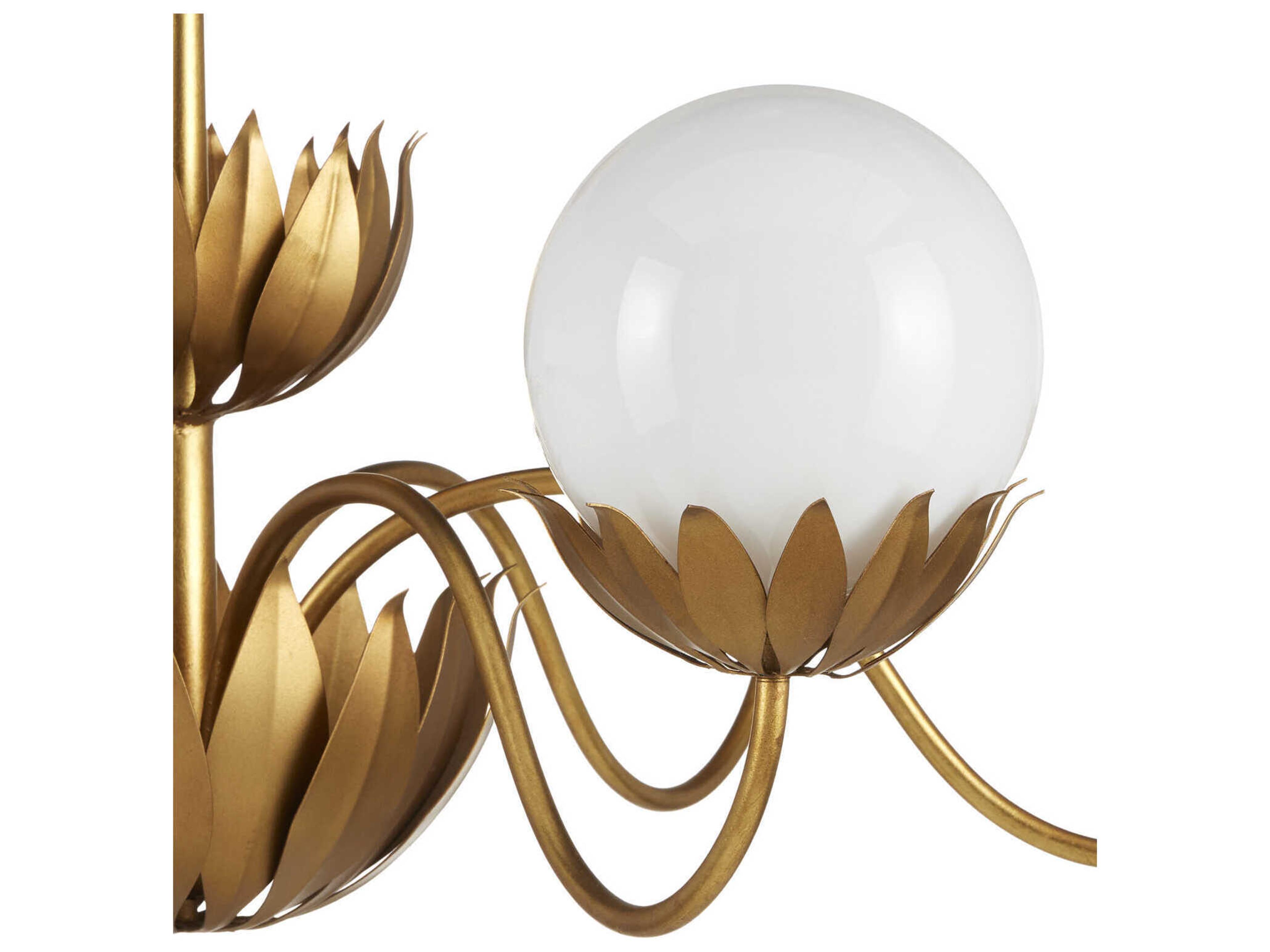 Currey & Company Mirasole 6-Light Contemporary Gold Leaf White Glass Globe Chandelier
