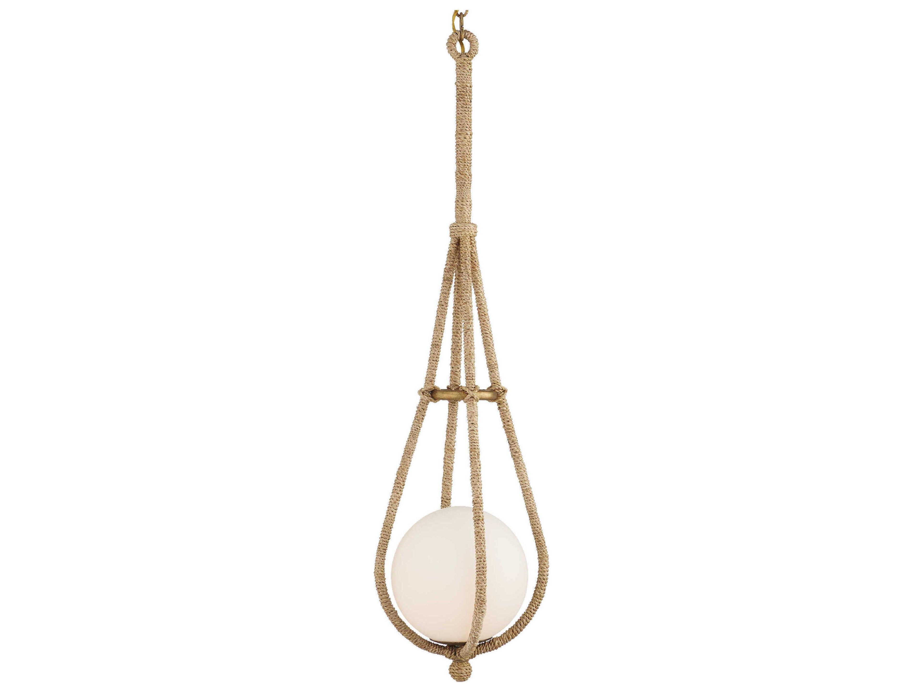 Currey & Company Passageway 1-Light Natural Dorado Gold Frosted White Brass Glass Globe Mini Pendant