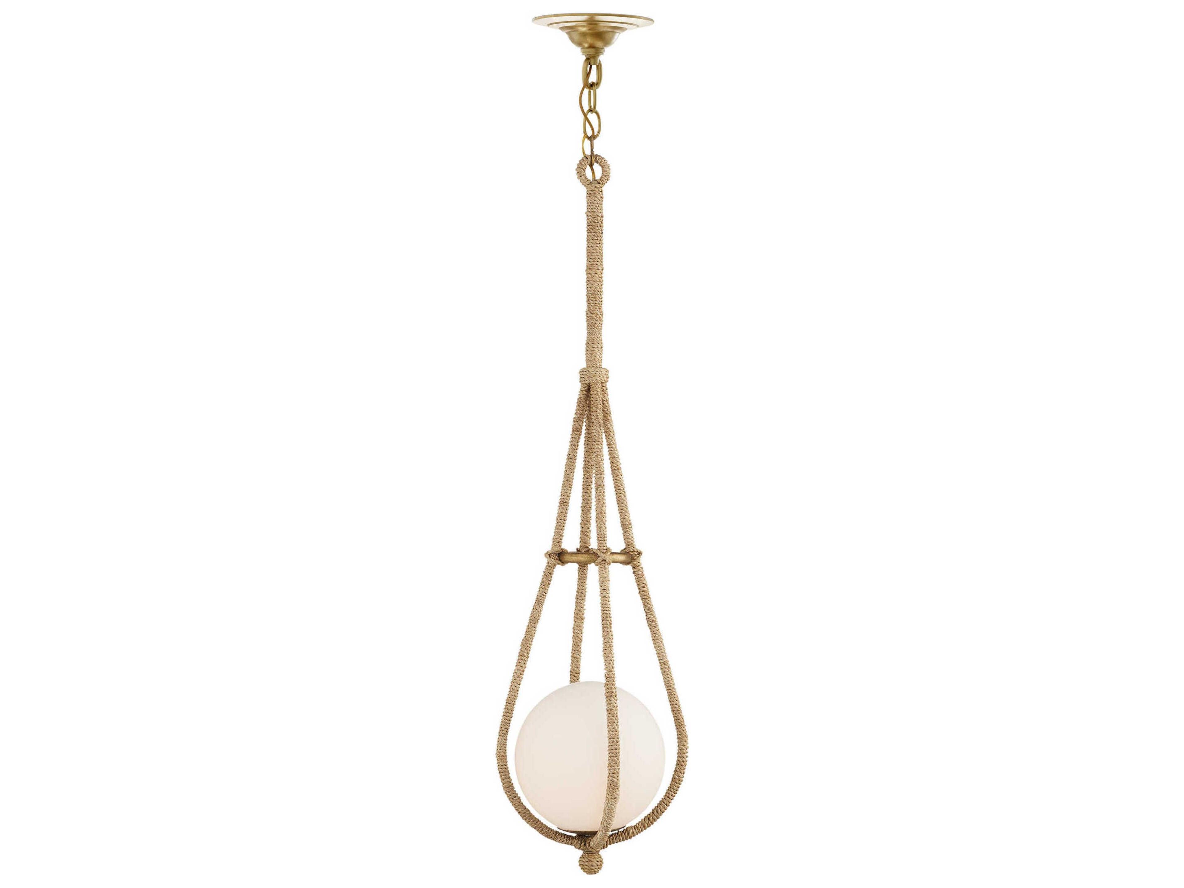 Currey & Company Passageway 1-Light Natural Dorado Gold Frosted White Brass Glass Globe Mini Pendant