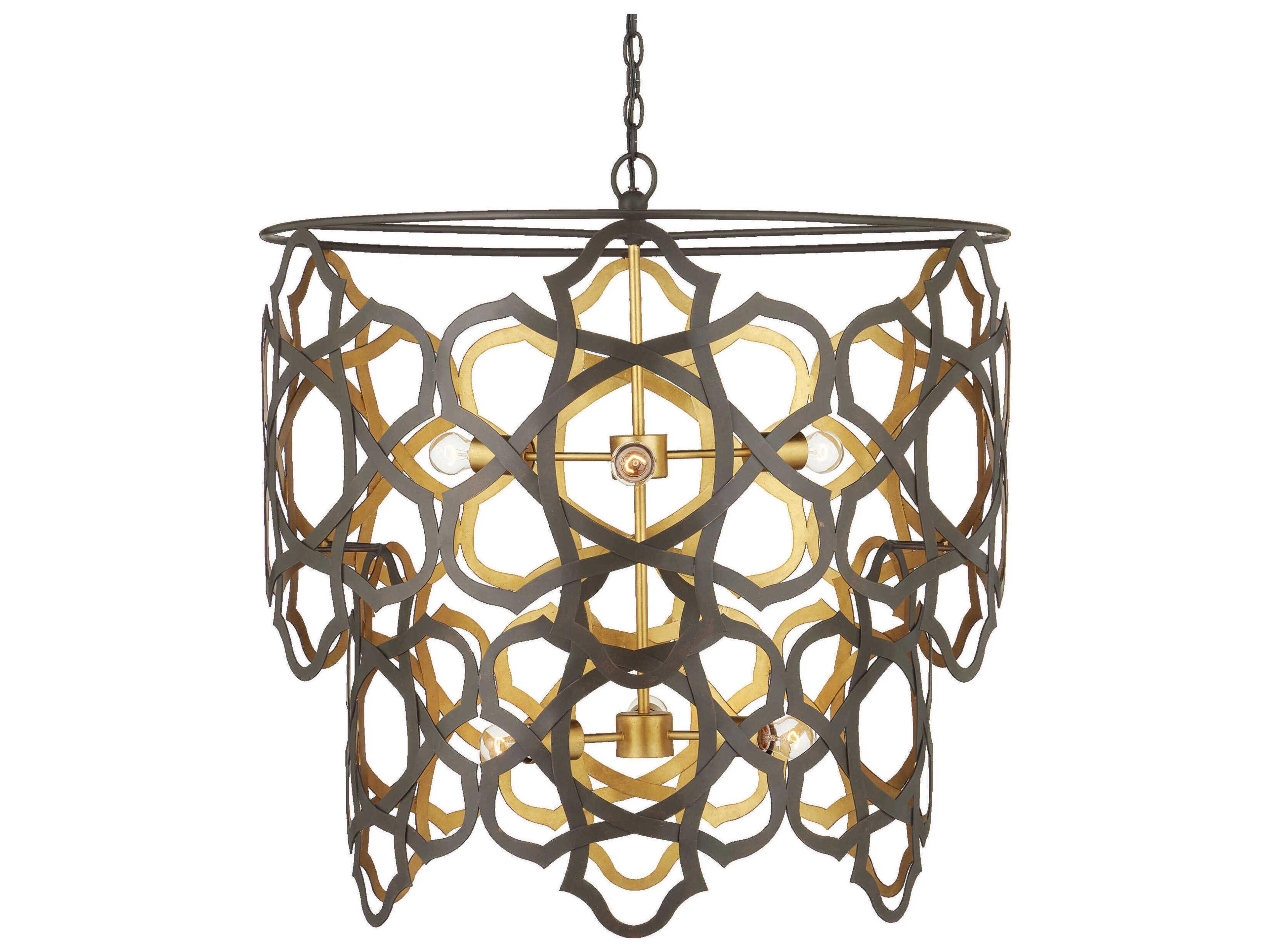 Currey & Company Mauresque 6-Light Bronze Gold Contemporary Leaf Chandelier