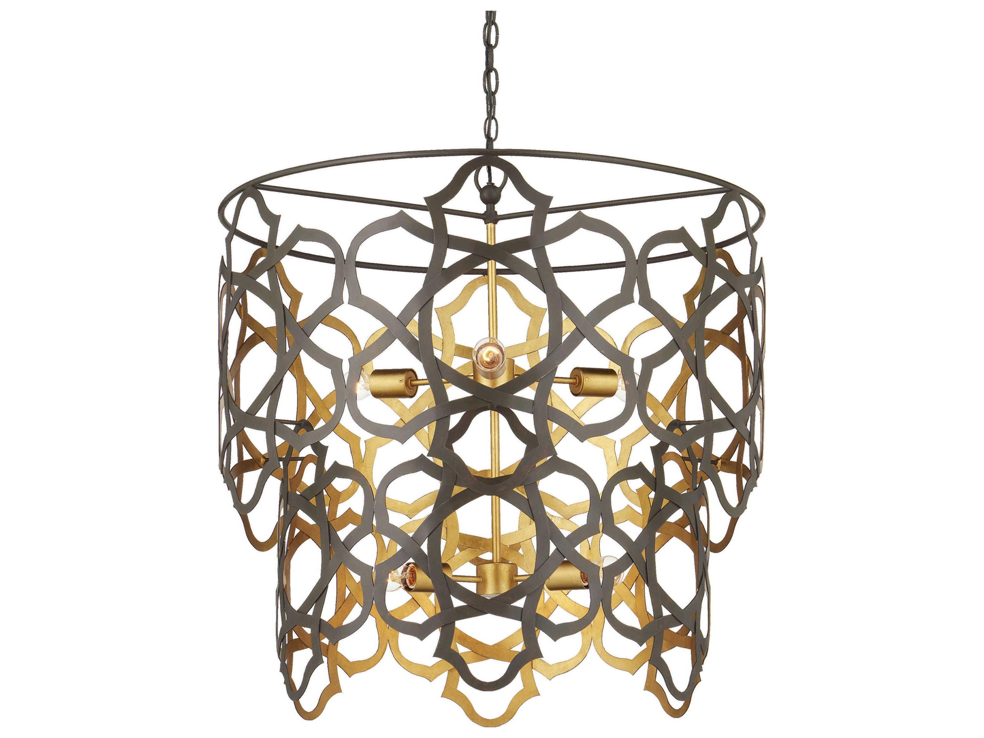 Currey & Company Mauresque 6-Light Bronze Gold Contemporary Leaf Chandelier