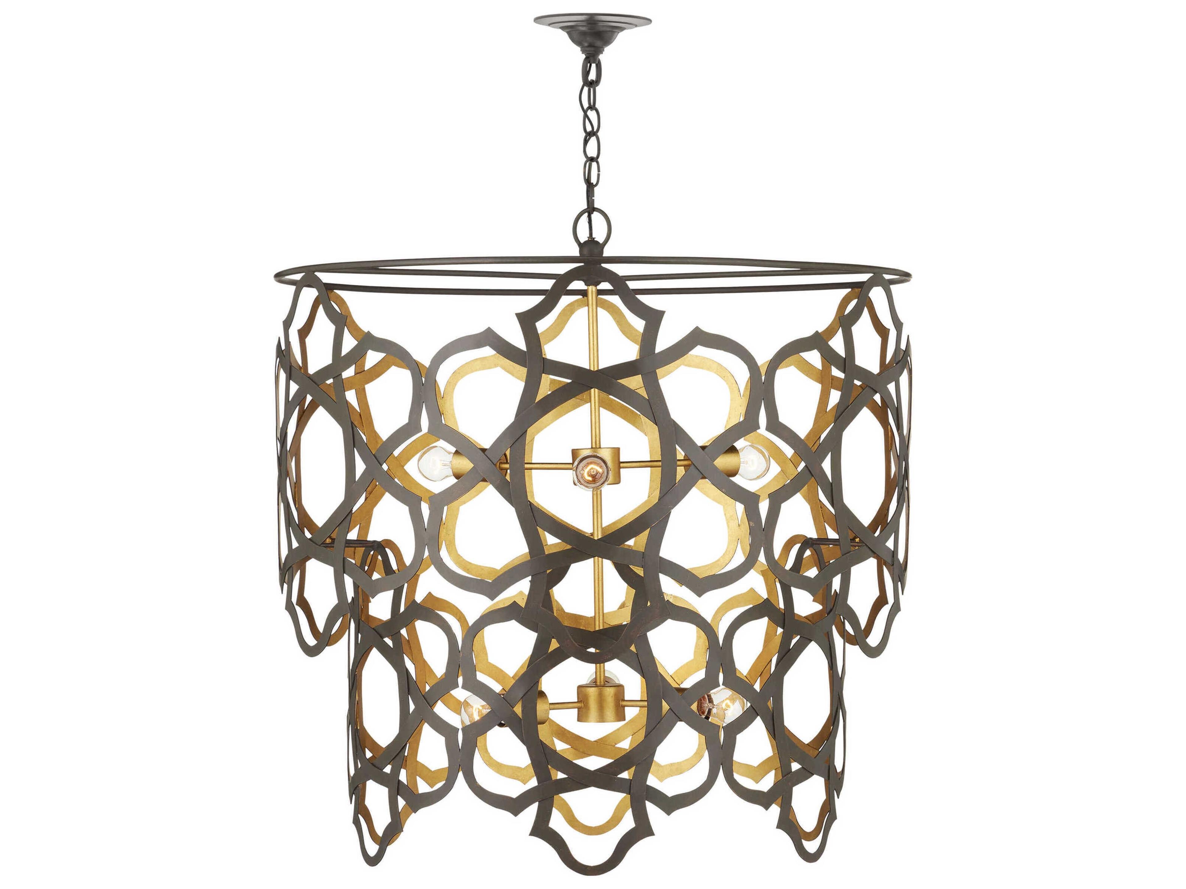 Currey & Company Mauresque 6-Light Bronze Gold Contemporary Leaf Chandelier