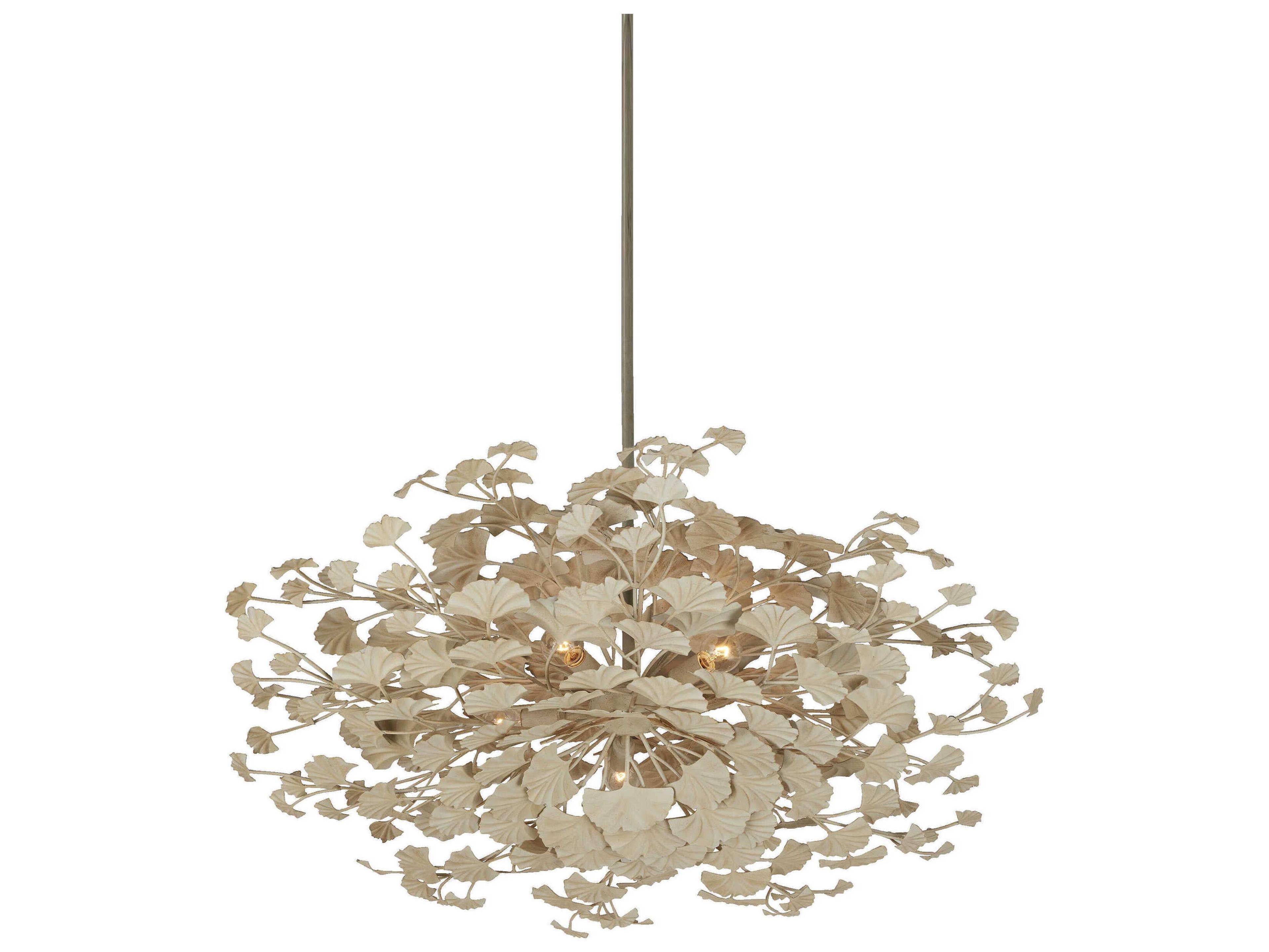 Currey & Company Maidenhair 5-Light Antique Pearl White Semi Flush Mount