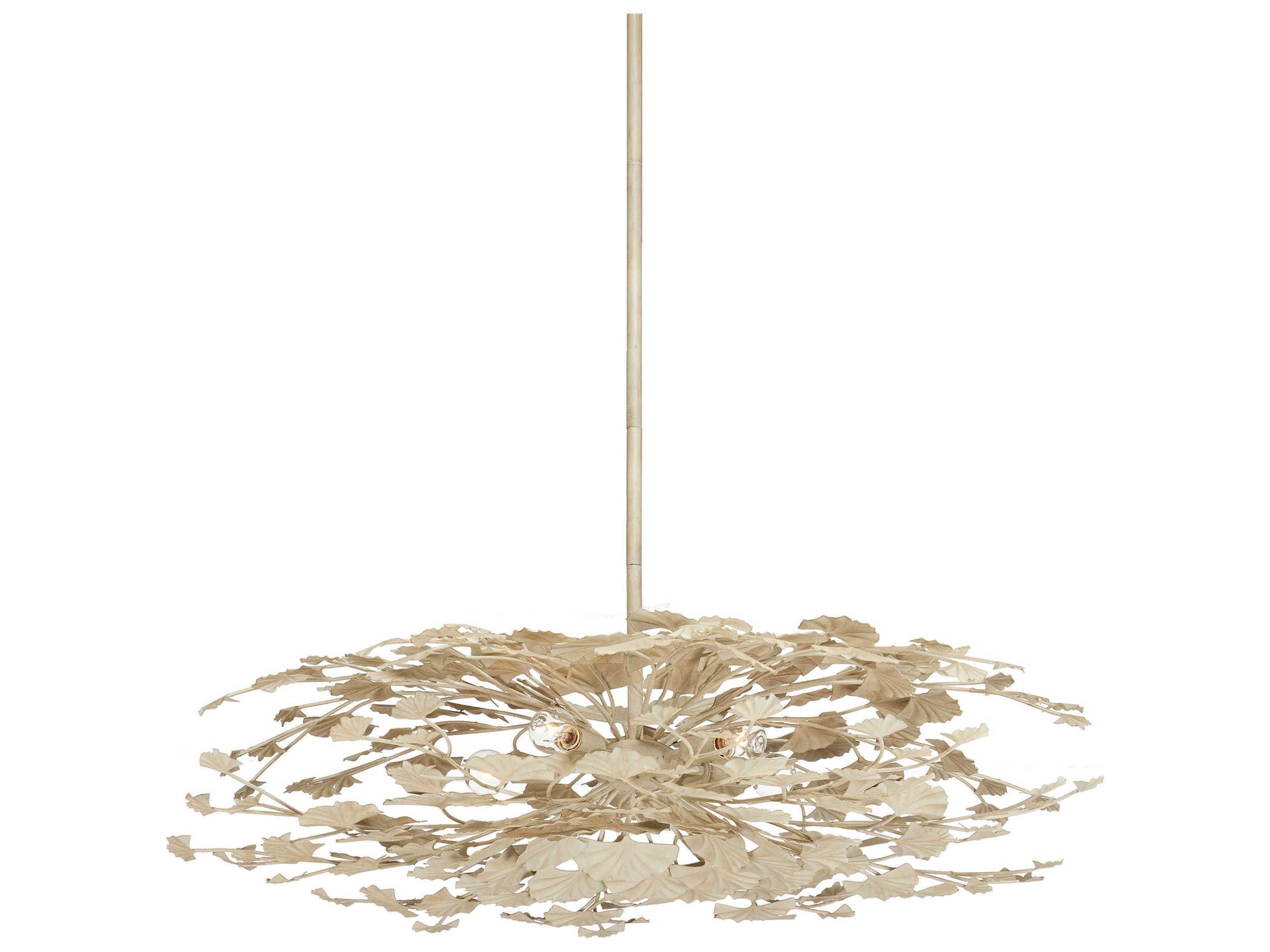 Currey & Company Maidenhair 5-Light Antique Pearl White Semi Flush Mount